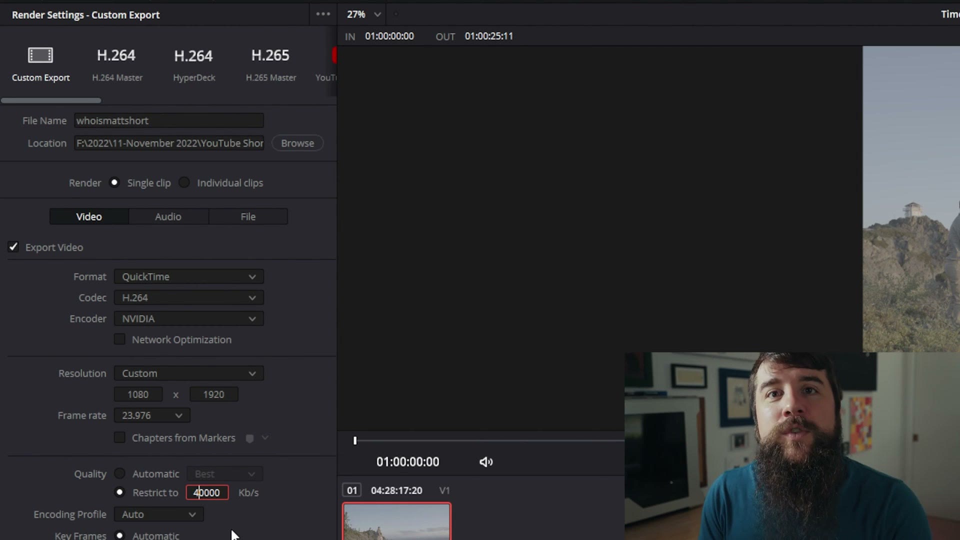 The export quality setting restricted to 40000 kilobits per second