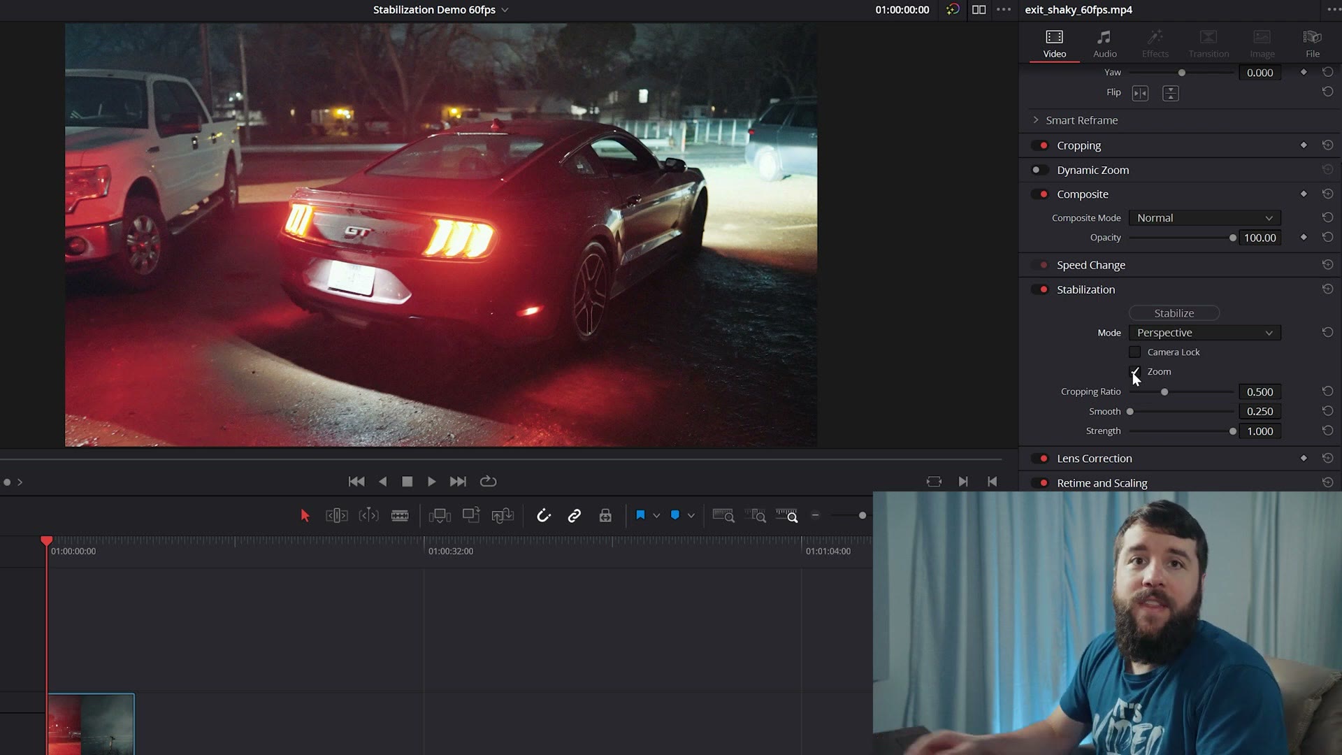 The Camera Lock checkbox in the DaVinci Resolve stabilization panel