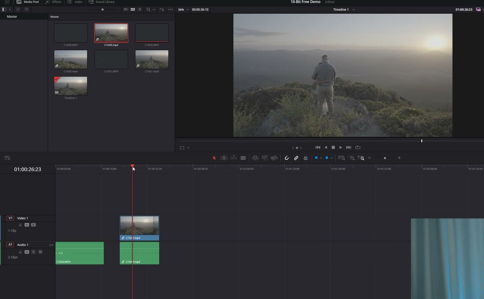 DaVinci Resolve media pool showing converted clips playing correctly in the viewer