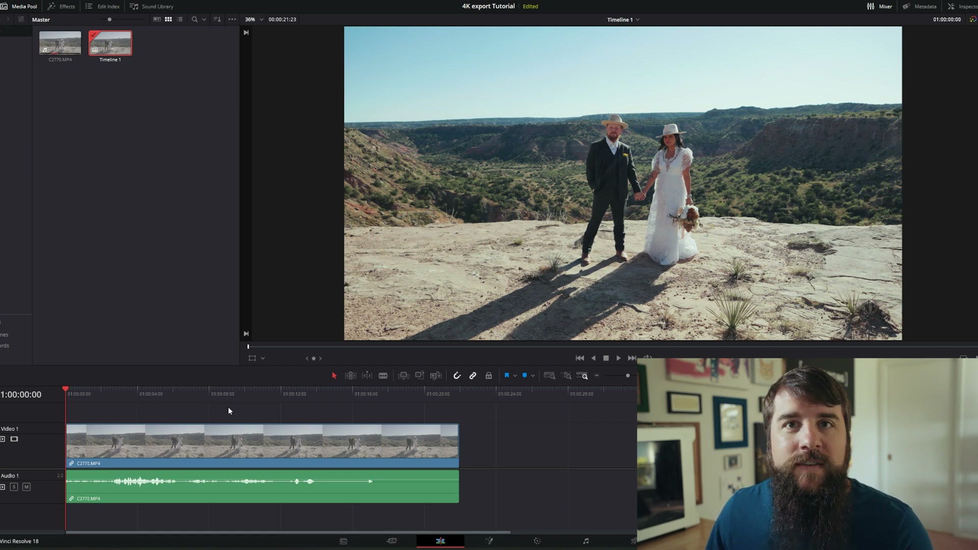 A wedding clip on the DaVinci Resolve edit page timeline