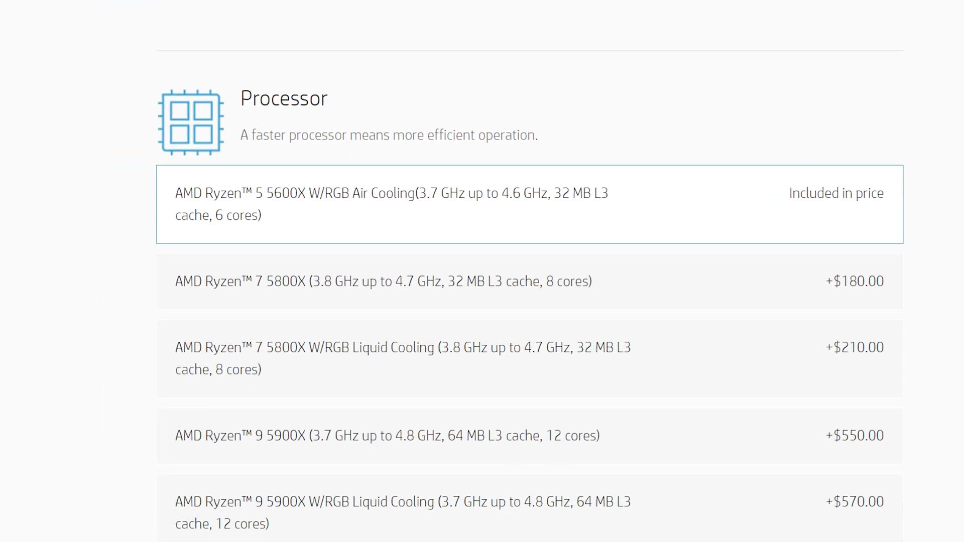 Ryzen CPU upgrade options in the HP configurator