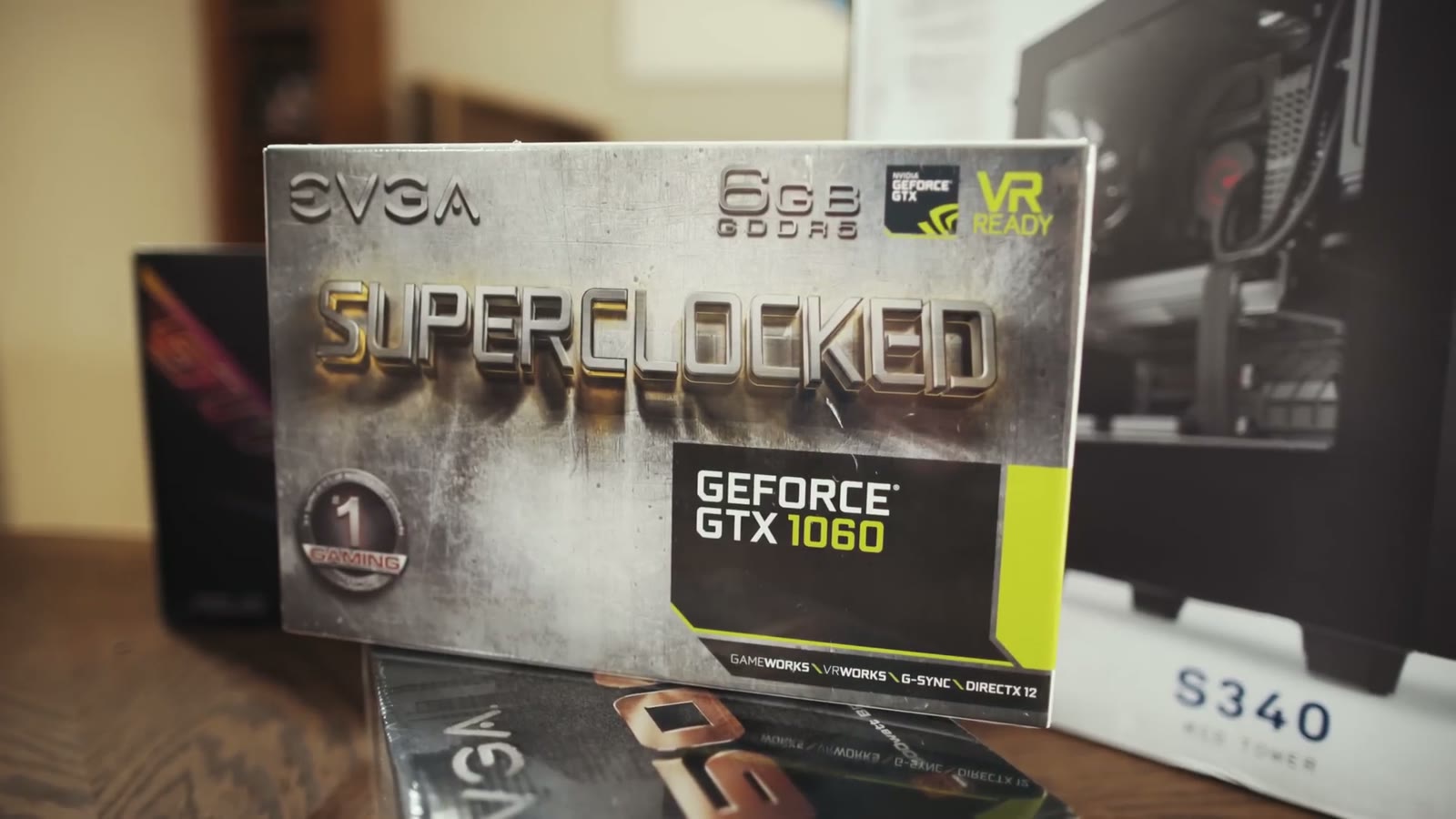 Close-up of the EVGA GeForce GTX 1060 SuperClocked 6GB box with its VR Ready badge