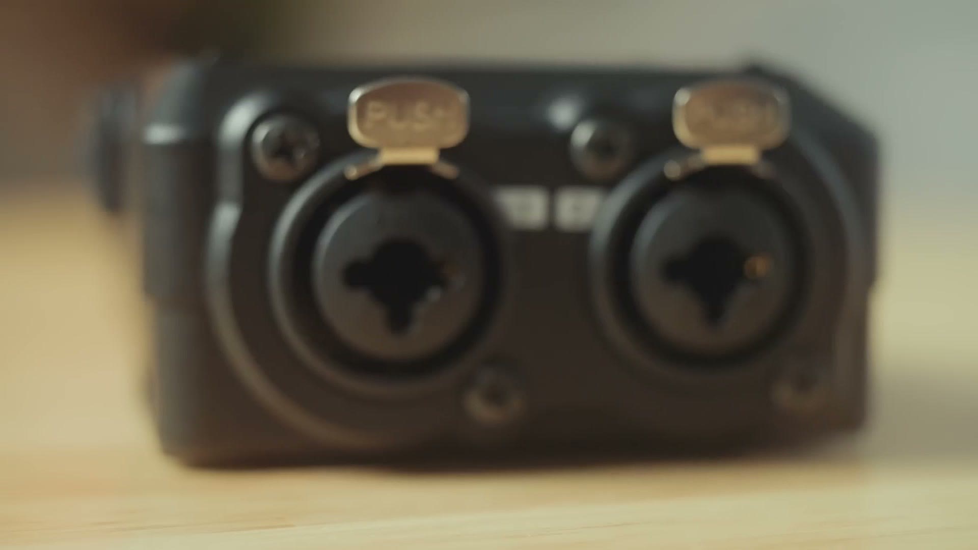 Close up of the Tascam FR-AV2 combo XLR and quarter inch input jacks