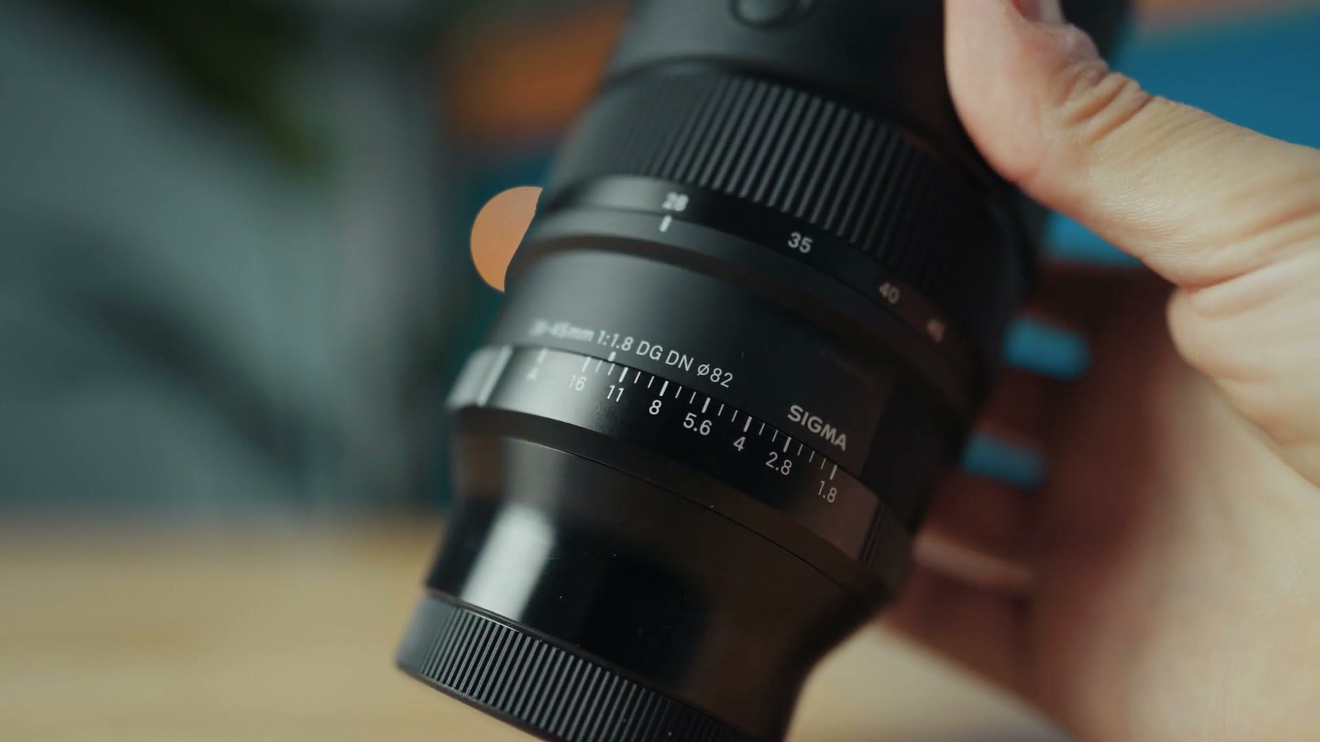 Close up of the Sigma 28-45mm f1.8 barrel markings