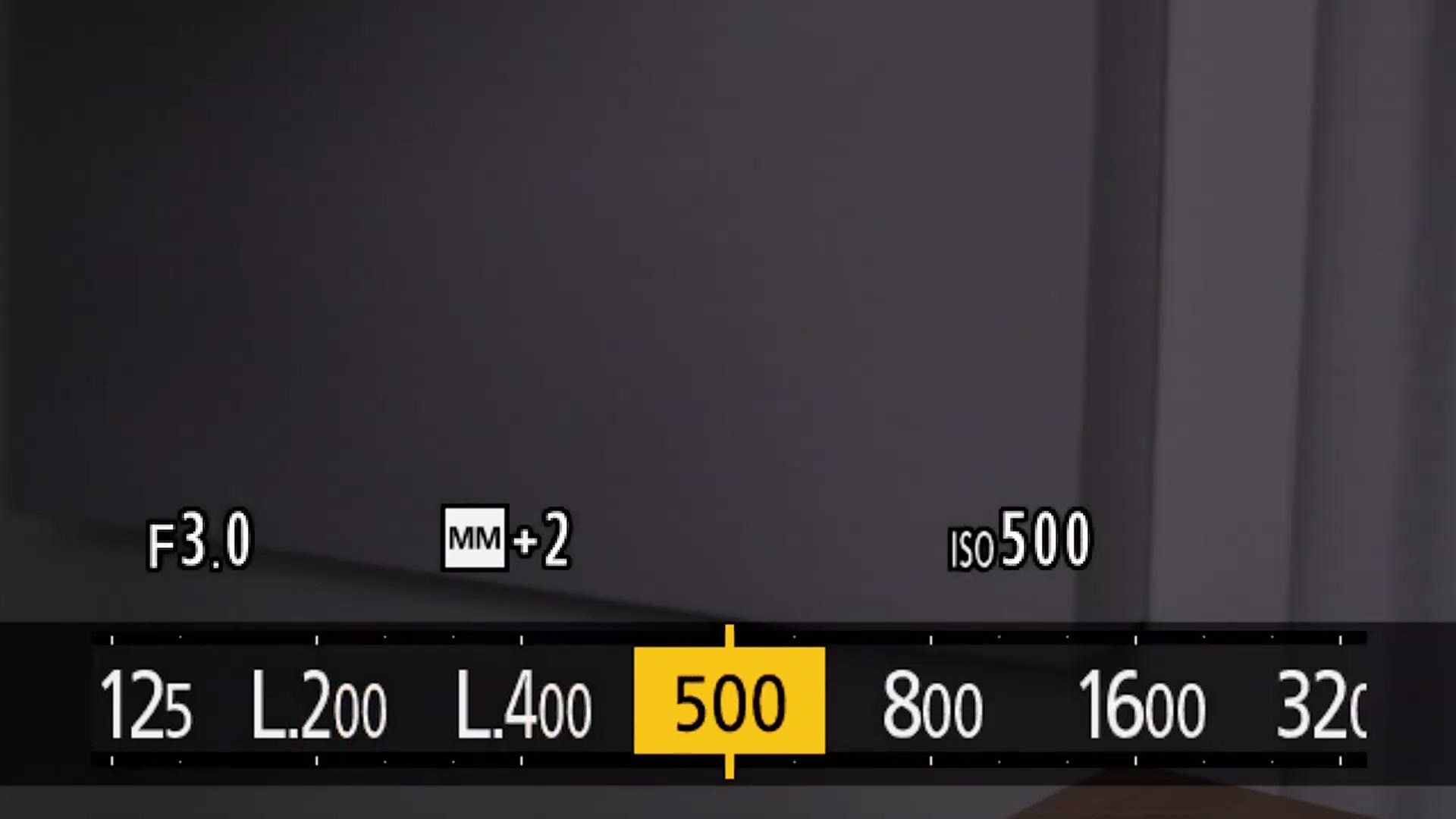 GH7 ISO selection strip showing L200 and L400 extended values with ISO 500 selected