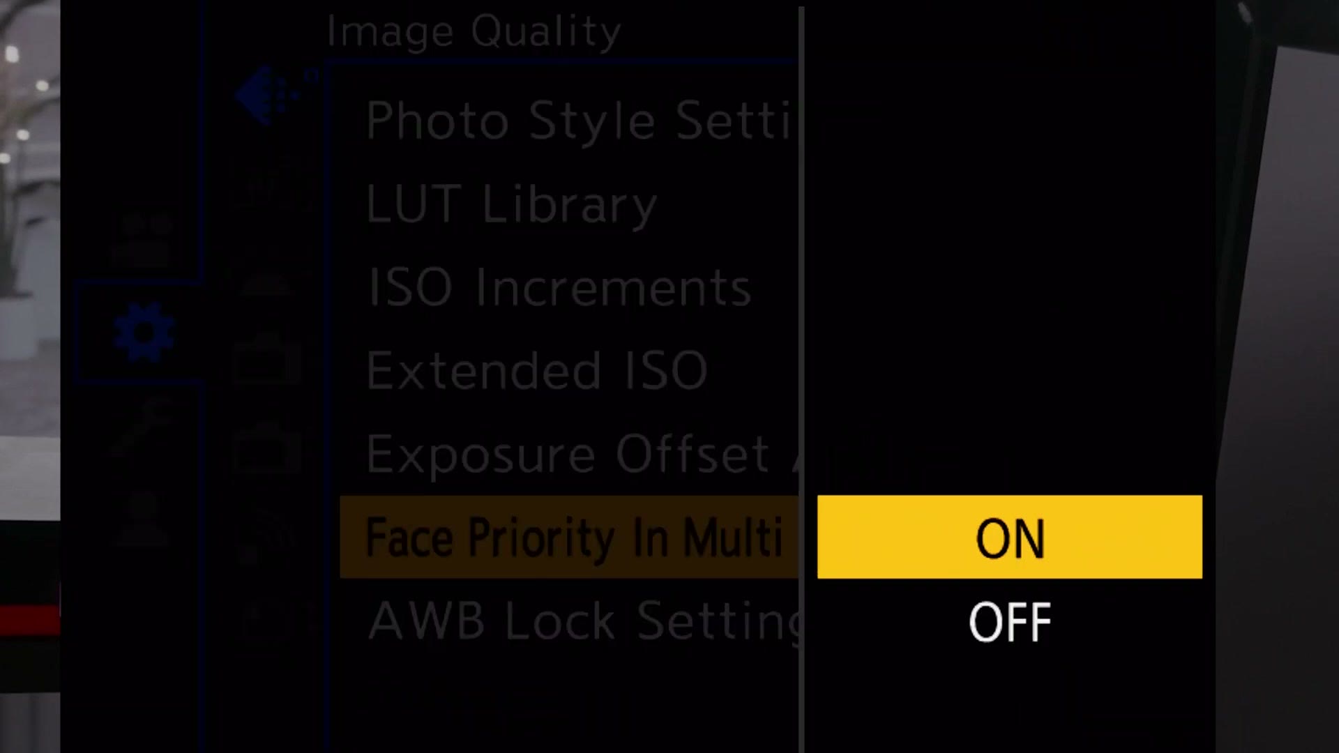 Panasonic Image Quality menu with Face Priority In Multi turned on