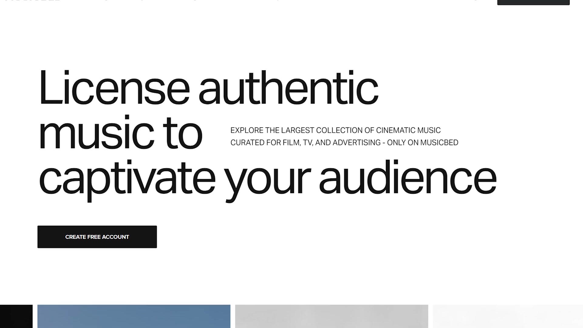 Musicbed homepage reading license authentic music to captivate your audience