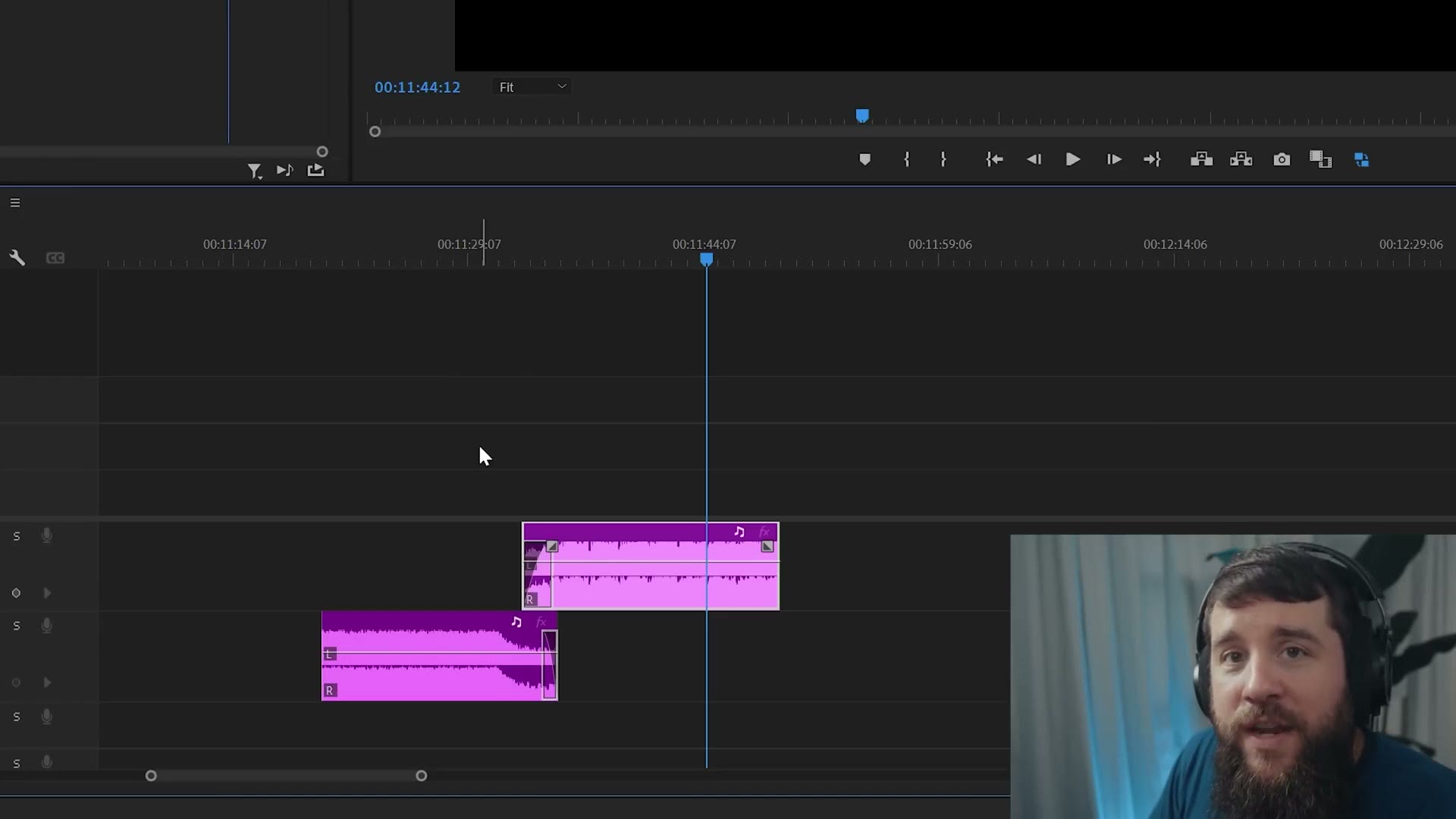 Premiere Pro timeline with two audio clips beat aligned on separate tracks