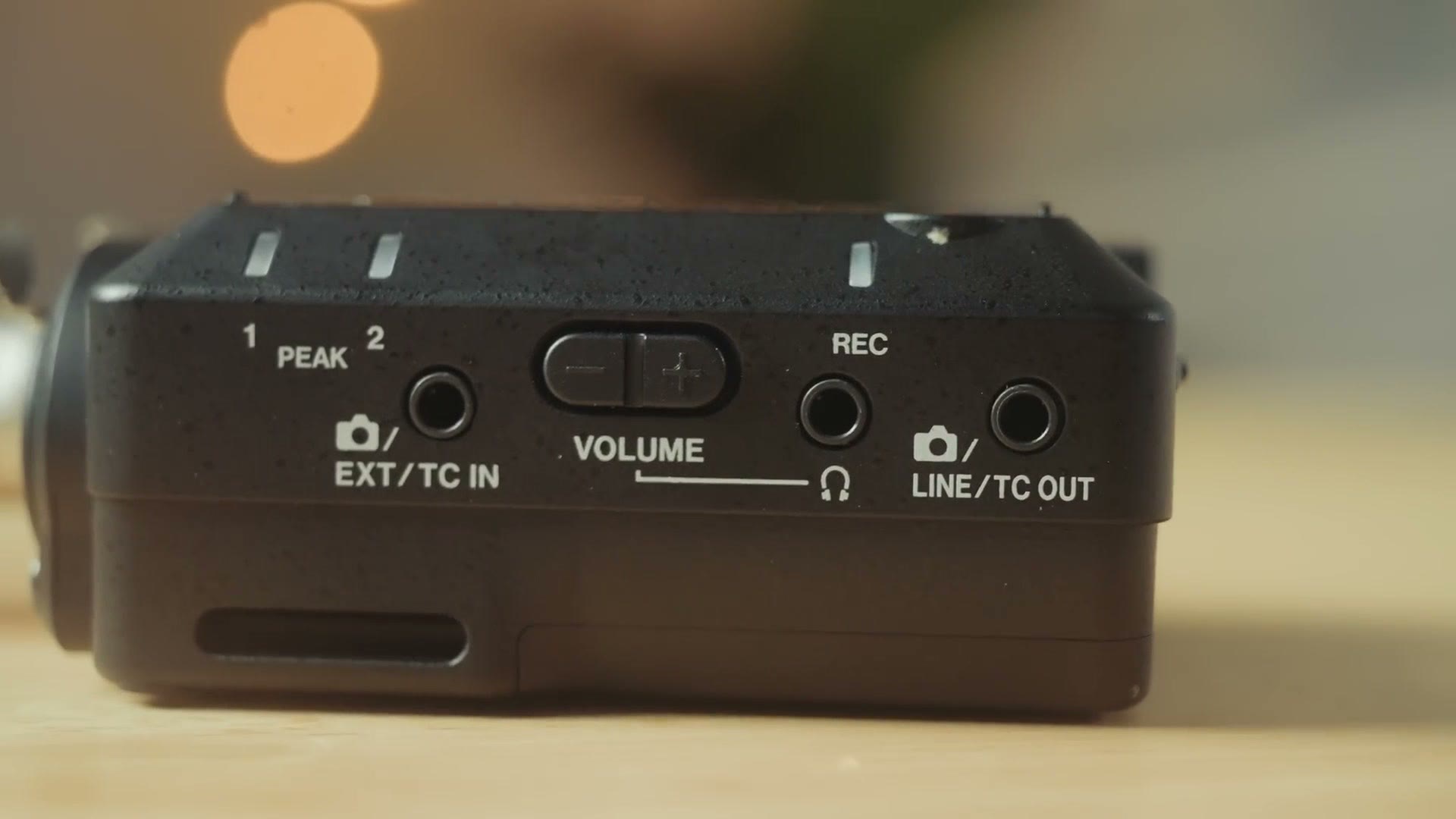Bottom of the Tascam FR-AV2 showing the EXT slash TC IN and LINE slash TC OUT jacks