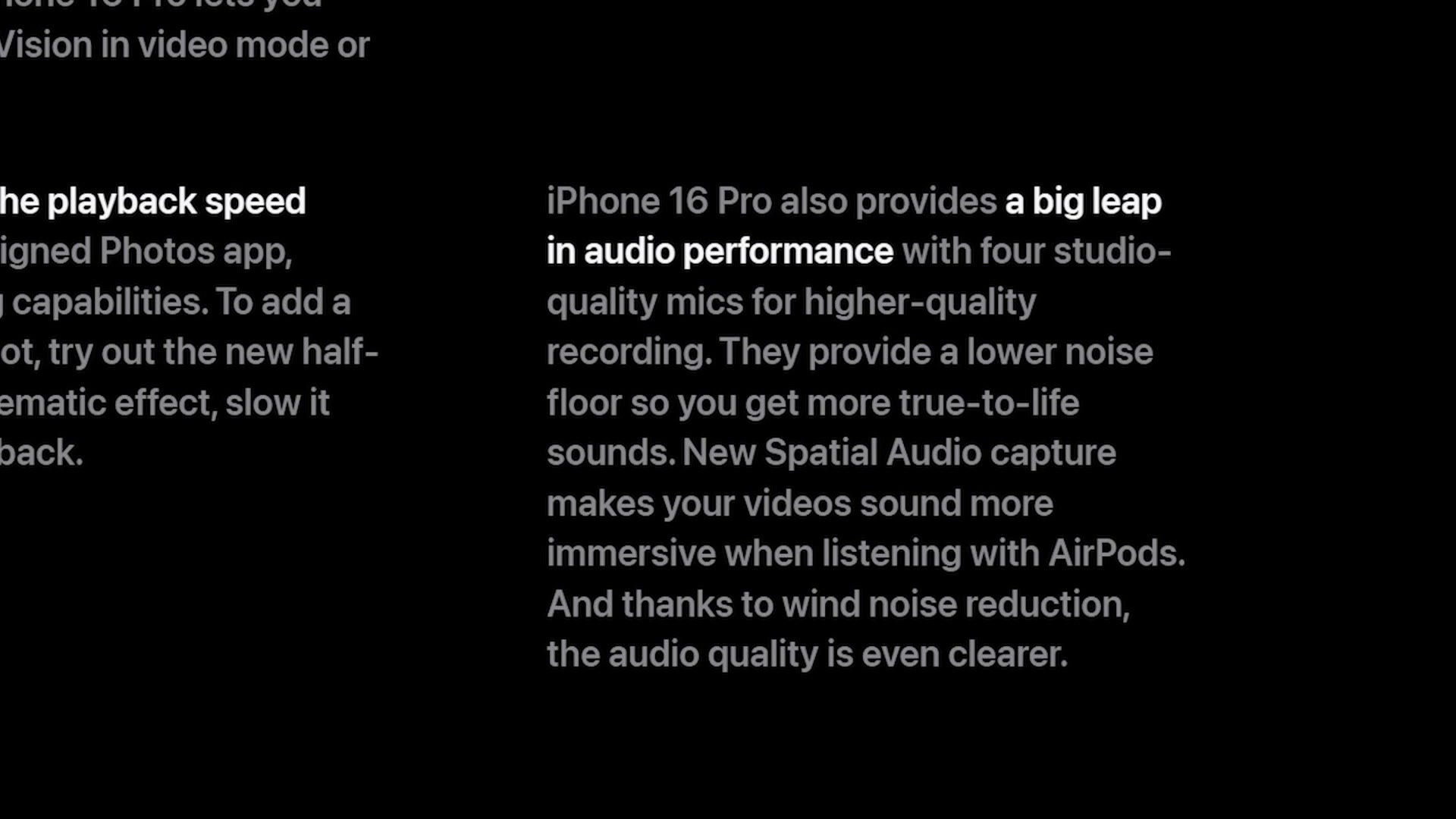 Apple page describing the iPhone 16 Pro four studio quality microphones