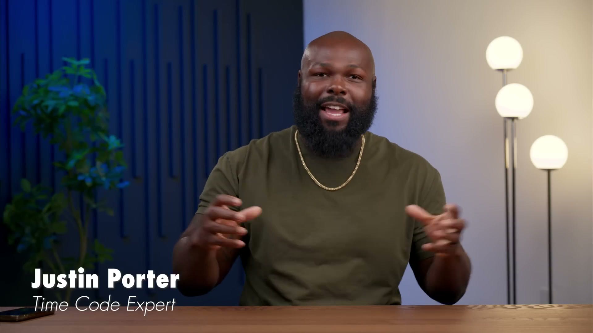 Justin Porter on camera with a lower third reading Time Code Expert