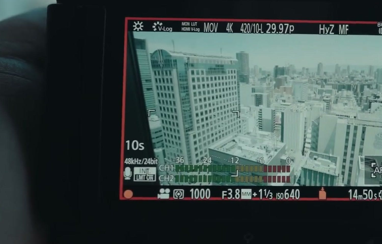 Panasonic Lumix S9 screen showing a 14m50s recording countdown in 4K
