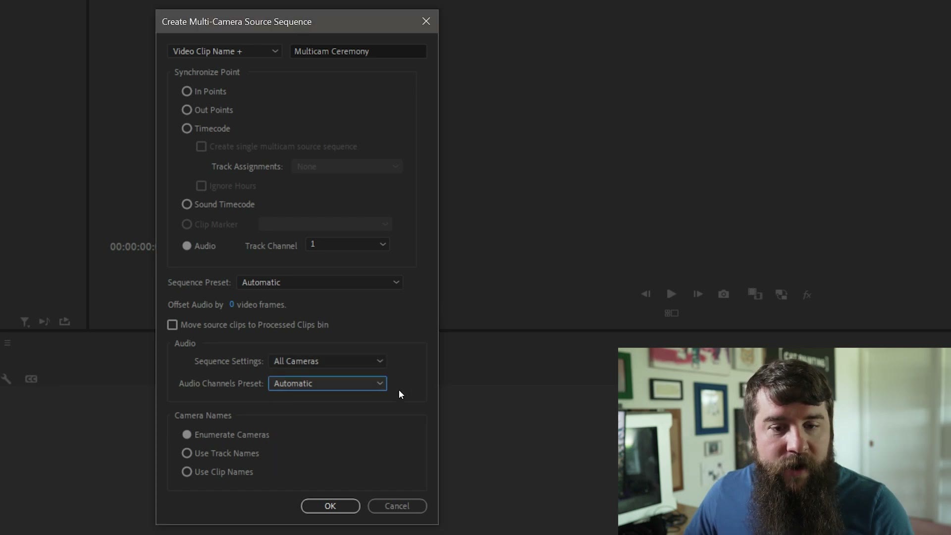 Audio sequence settings set to all cameras