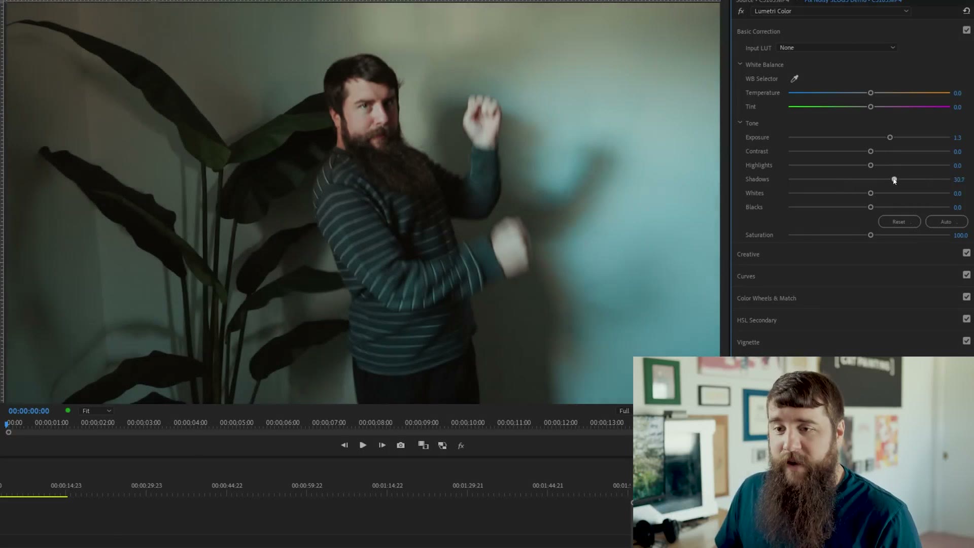 An S-Log3 LUT applied to the underexposed clip, coming out too dark