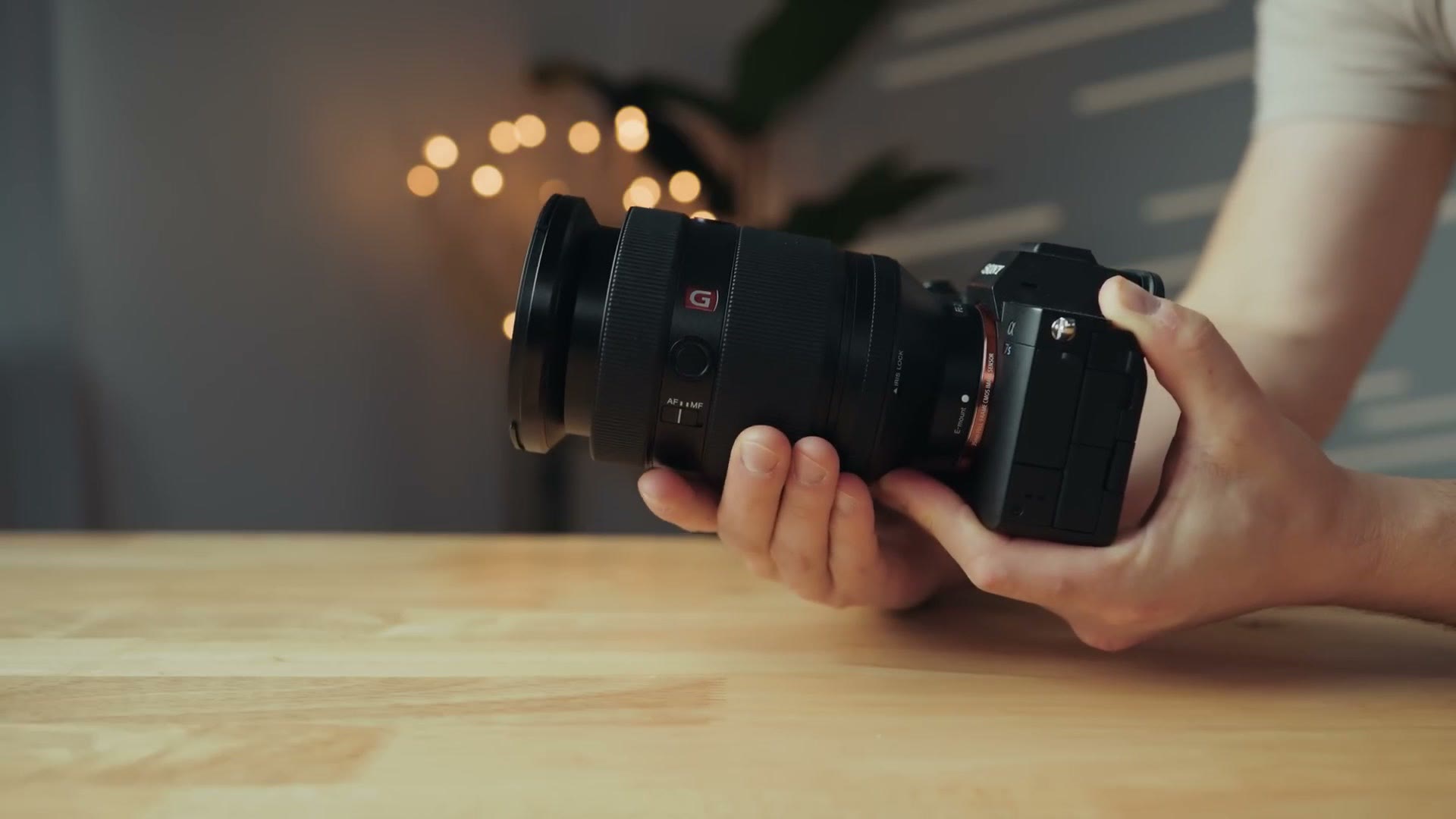 The Sony 28-70mm f/2 GM mounted on a camera body, zoomed out