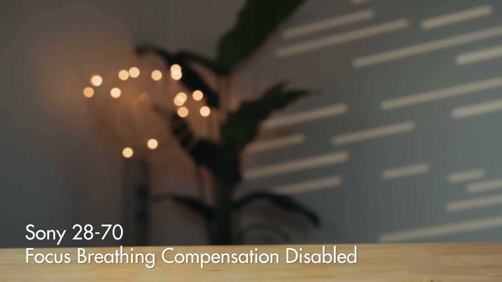Focus breathing test frame labeled Sony 28-70 with focus breathing compensation disabled