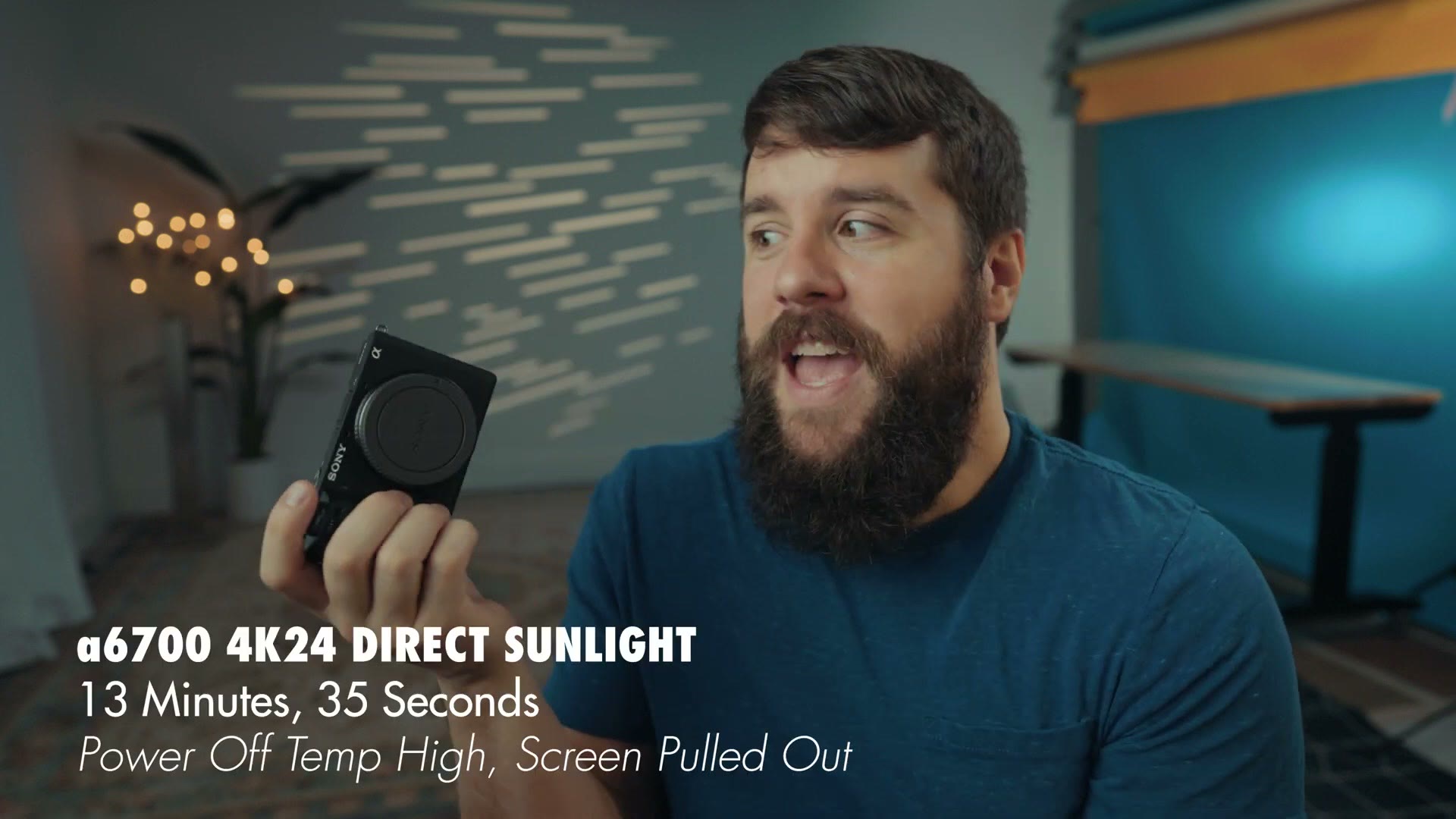 On screen results card reading a6700 4K24 direct sunlight, 13 minutes 35 seconds