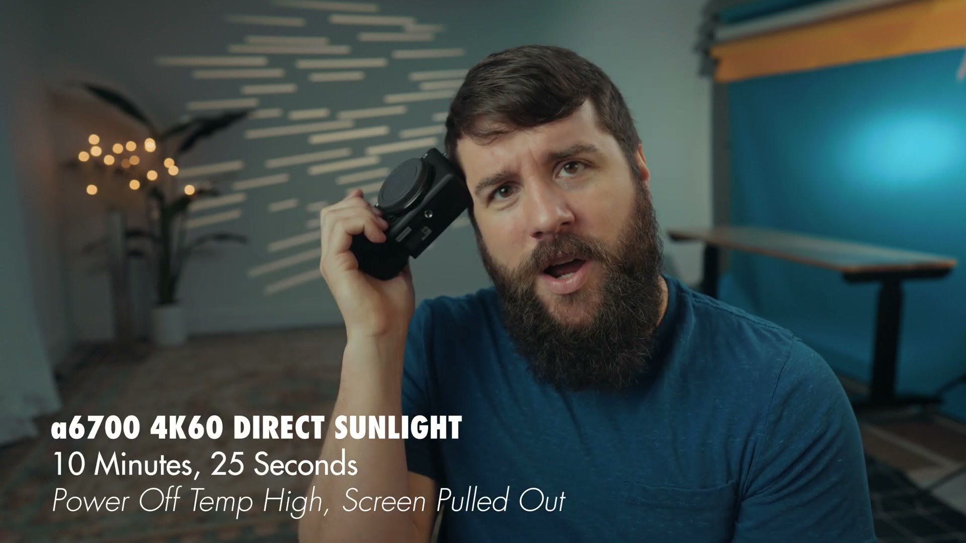 On screen results card reading a6700 4K60 direct sunlight, 10 minutes 25 seconds