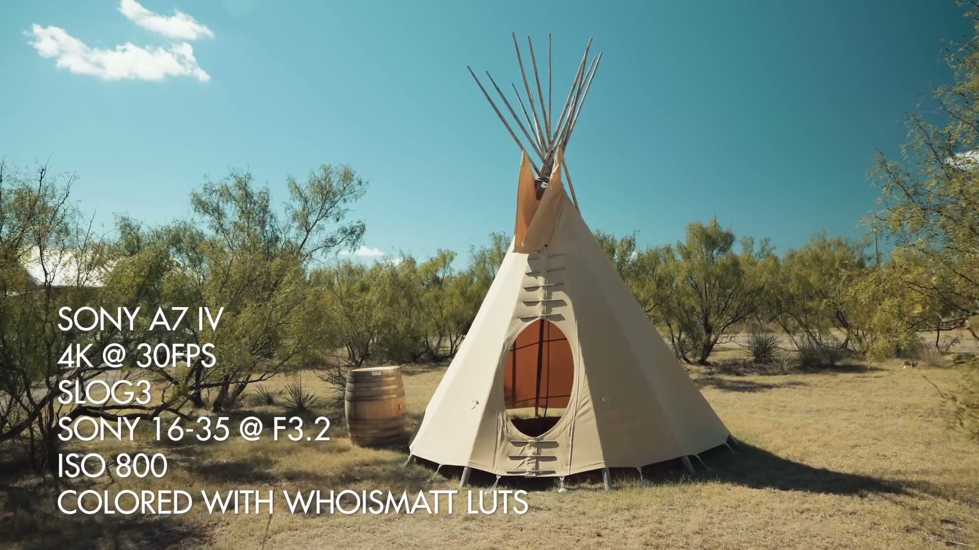 Wedding footage of a teepee filmed on a Sony a7 IV in 4K at 30fps in S-Log3