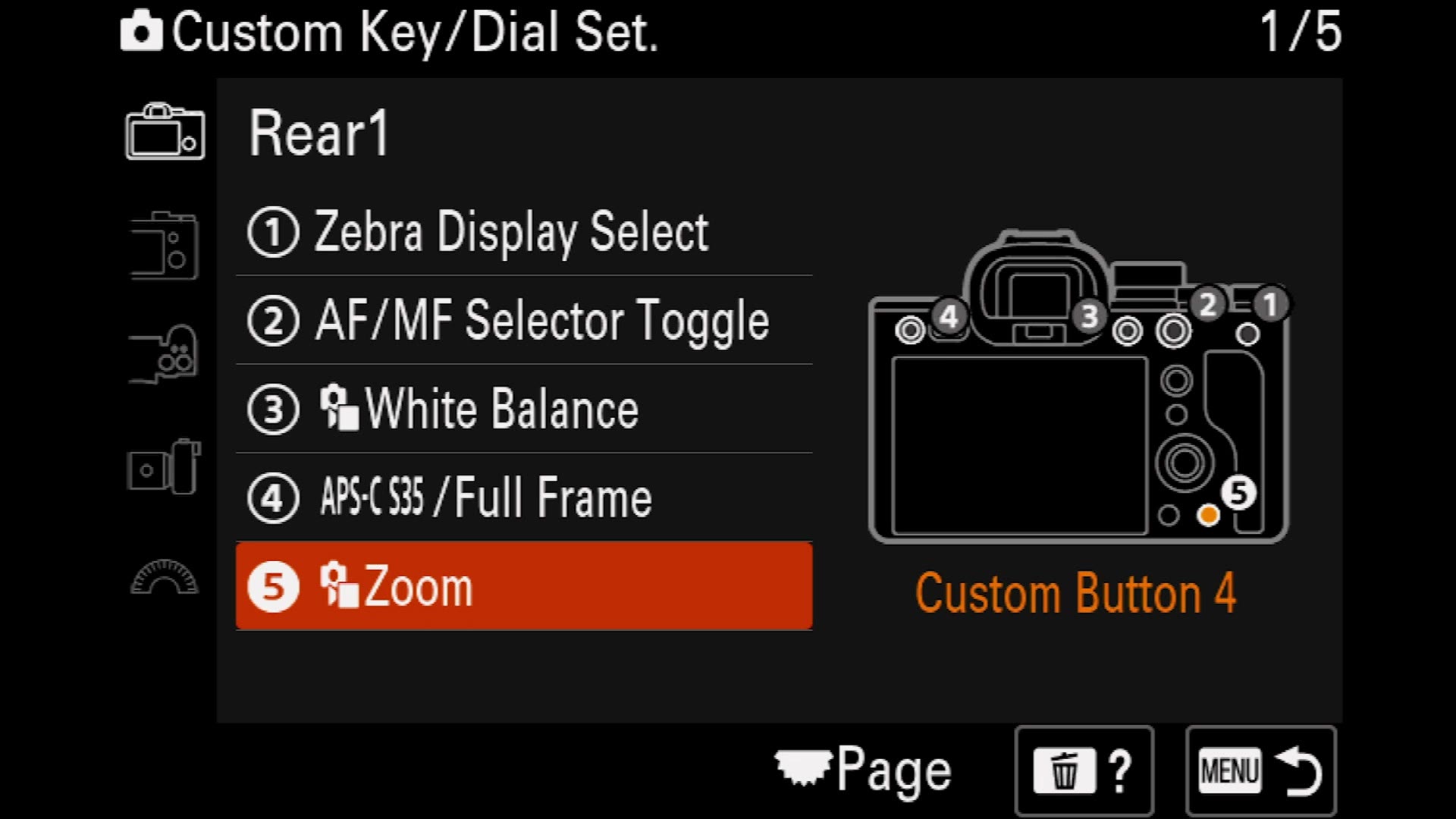 Sony a7 IV Custom Button 4 reassigned to Zoom