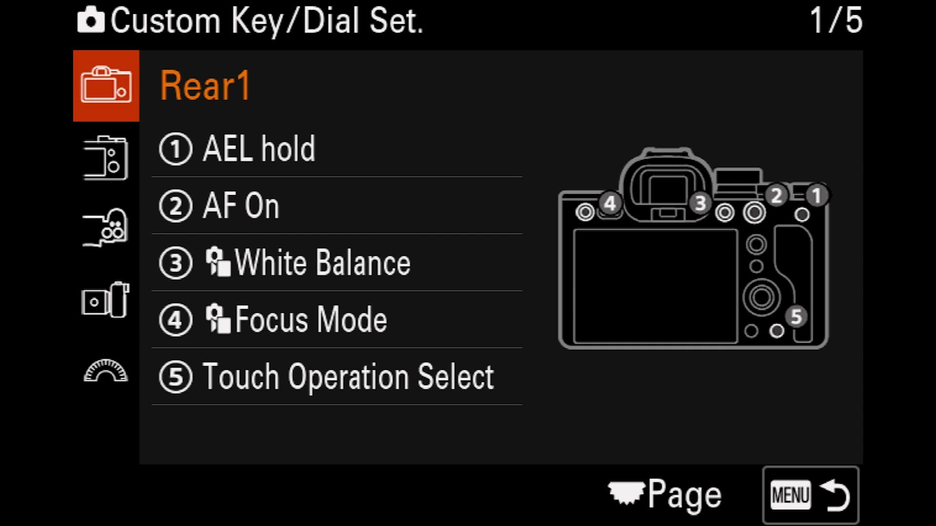 Sony a7 IV Custom Key Dial Set Rear1 list showing default button assignments
