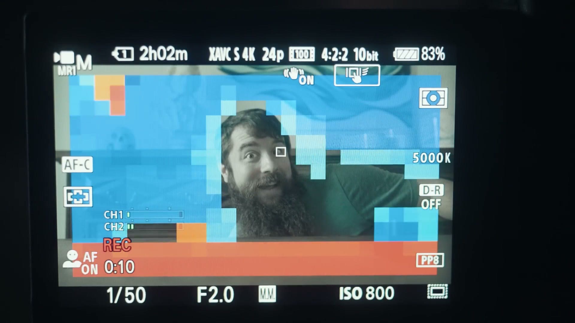 Sony a7 IV rear screen showing the focus map overlay in color