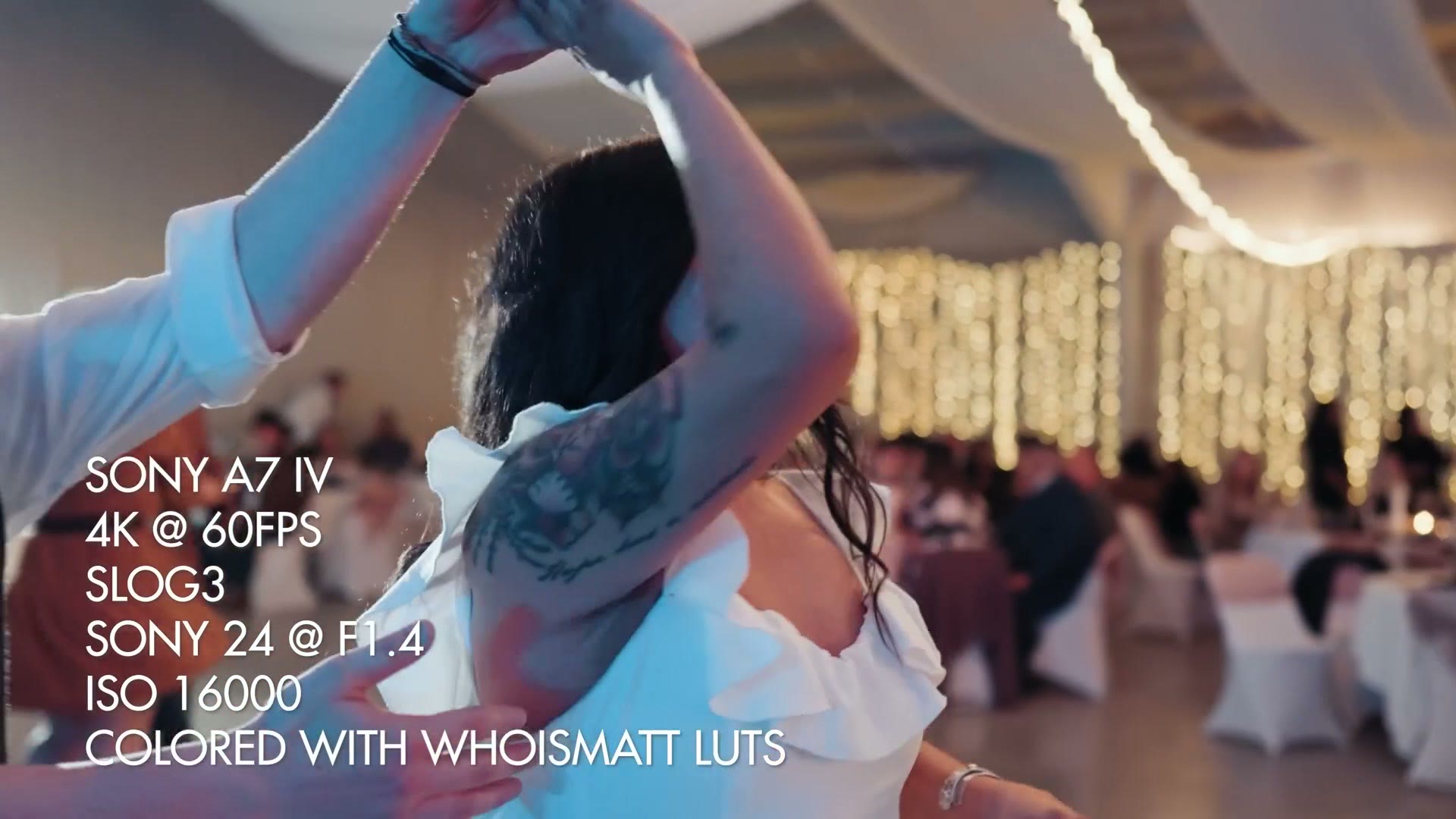 Wedding reception footage filmed on a Sony a7 IV at ISO 16000