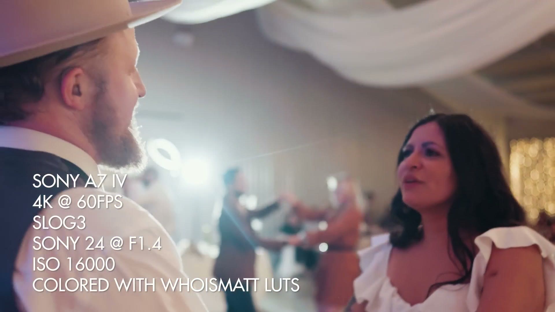 Wedding reception footage filmed on a Sony a7 IV at ISO 16000