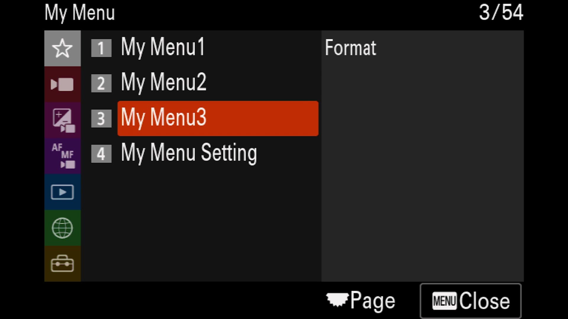 Sony a7 IV My Menu 3 containing only the Format command