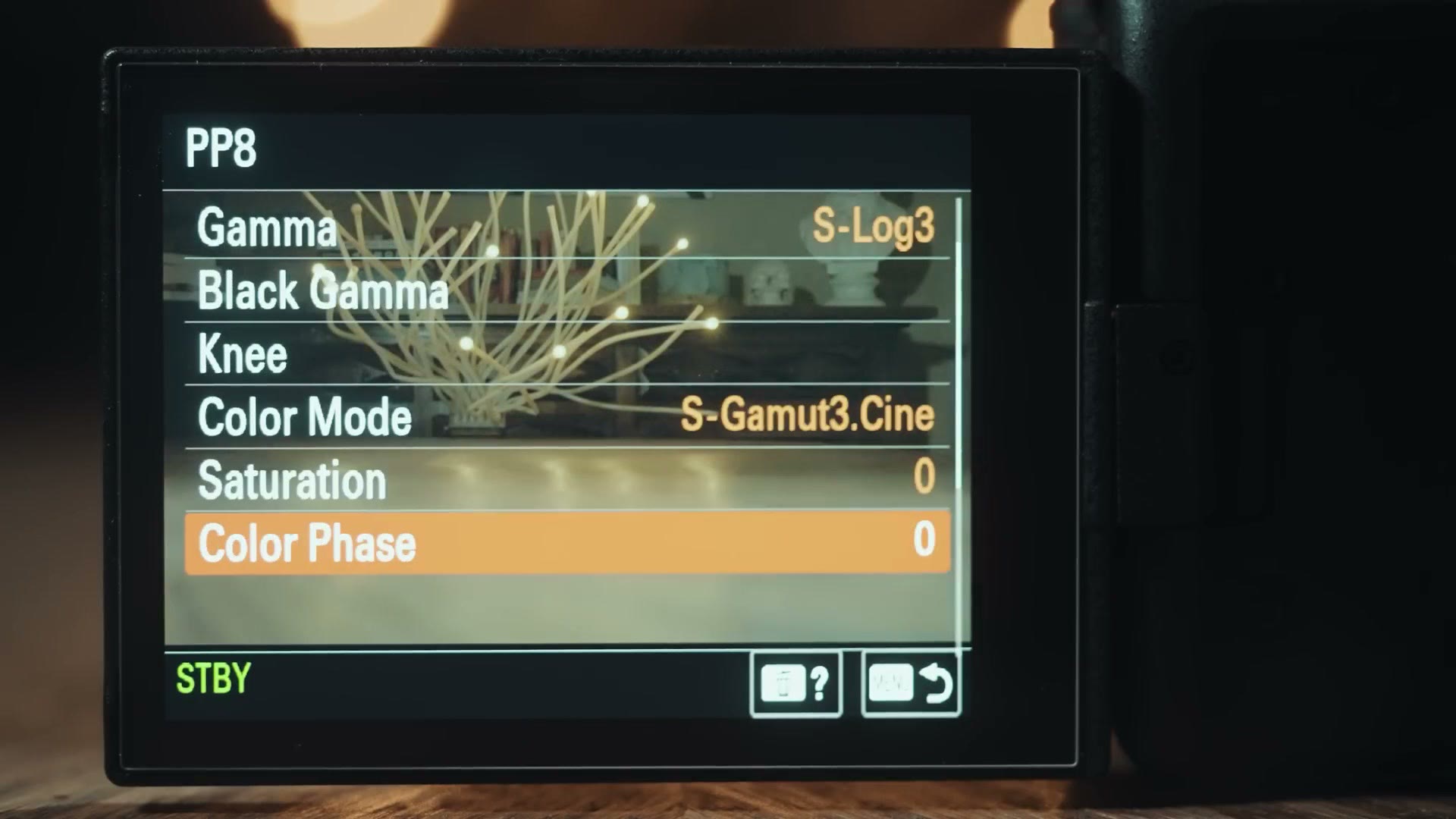Sony a7 IV picture profile PP8 menu with Color Mode set to S-Gamut3.Cine