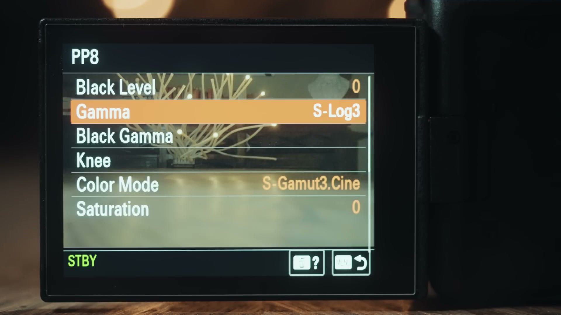 Sony a7 IV picture profile PP8 menu with Gamma set to S-Log3
