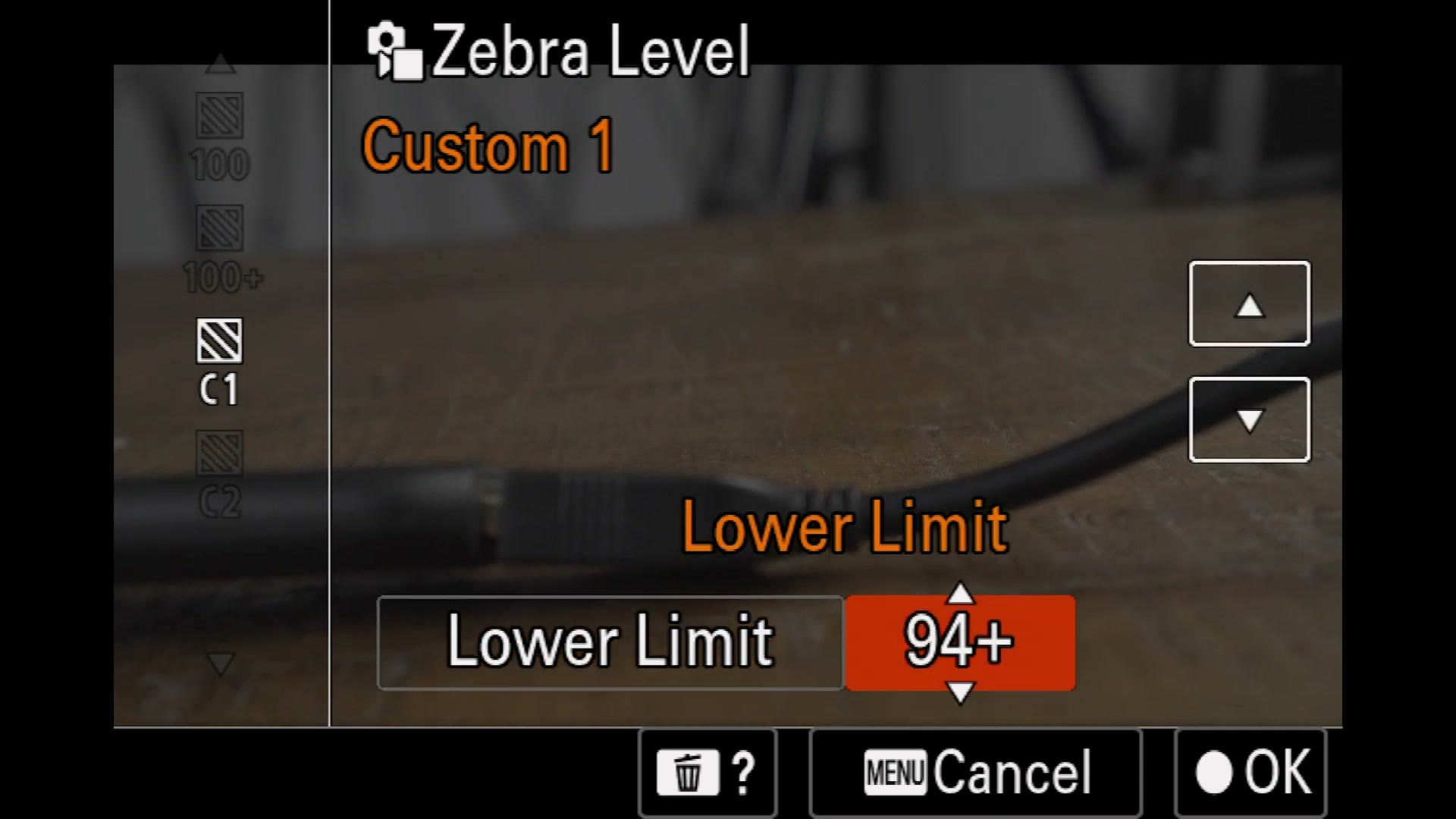 Sony a7 IV Zebra Level Custom 1 with Lower Limit set to 94 plus