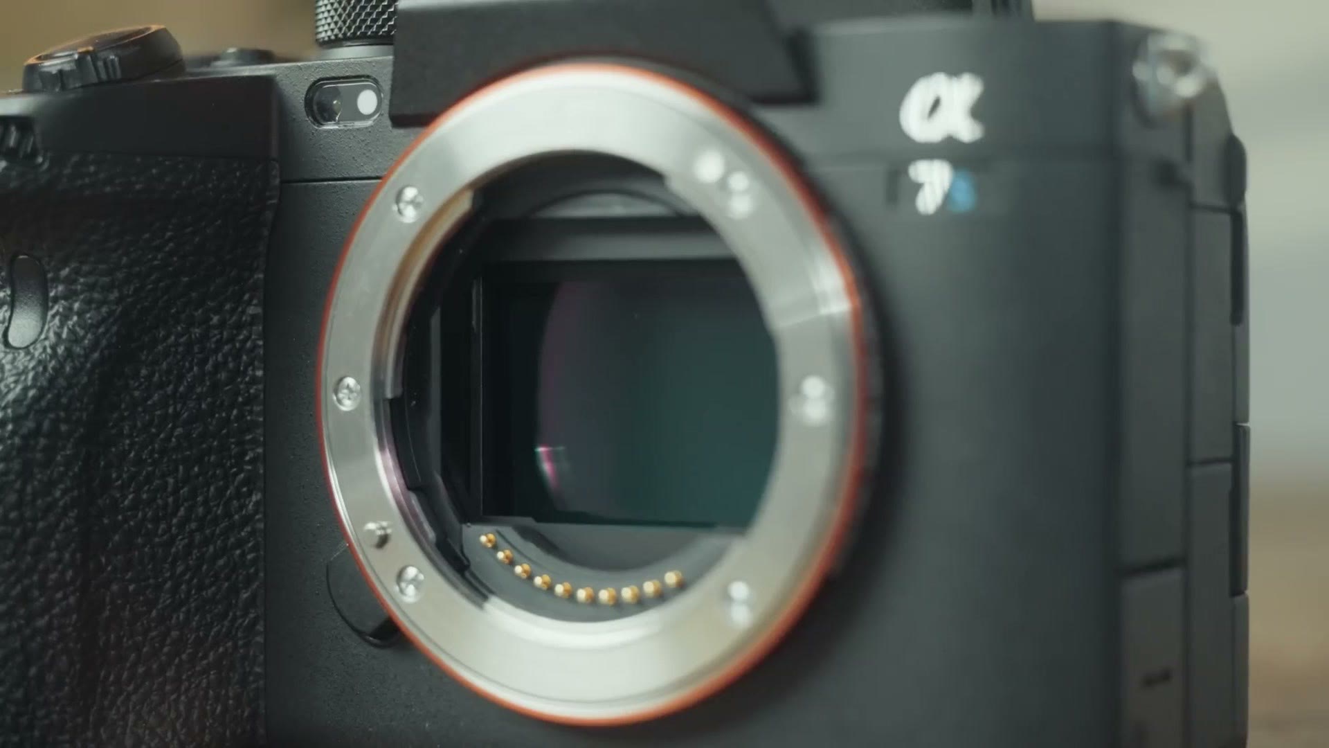 Sony a7S III with the lens removed showing the bare sensor exposed