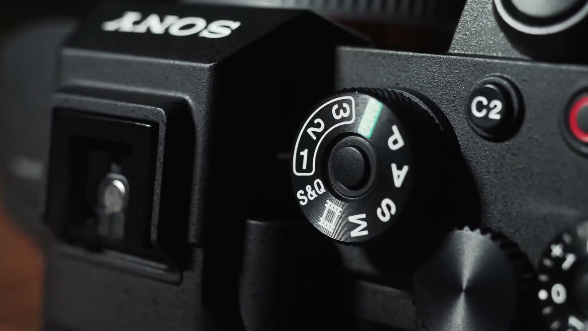 The top mode dial of the Sony a7S III showing the 1, 2 and 3 custom preset positions