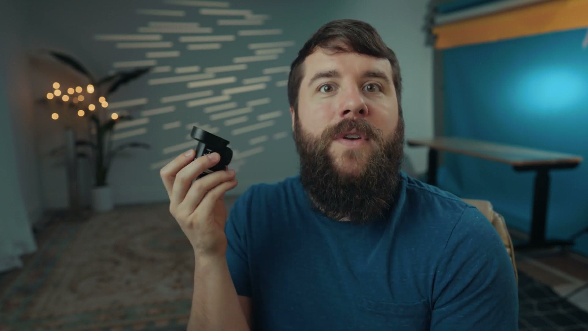 Matt holding the Sony ECM-M1 while discussing its audio quality