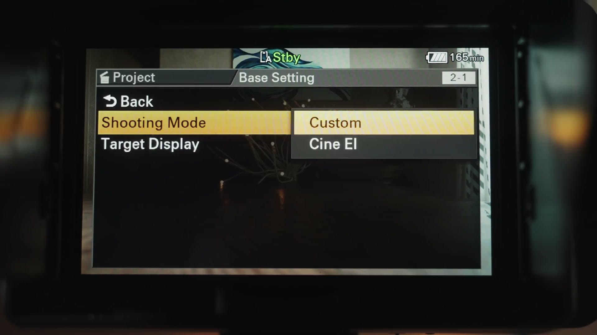 The FX6 base setting menu showing Shooting Mode set to Custom with Cine EI available