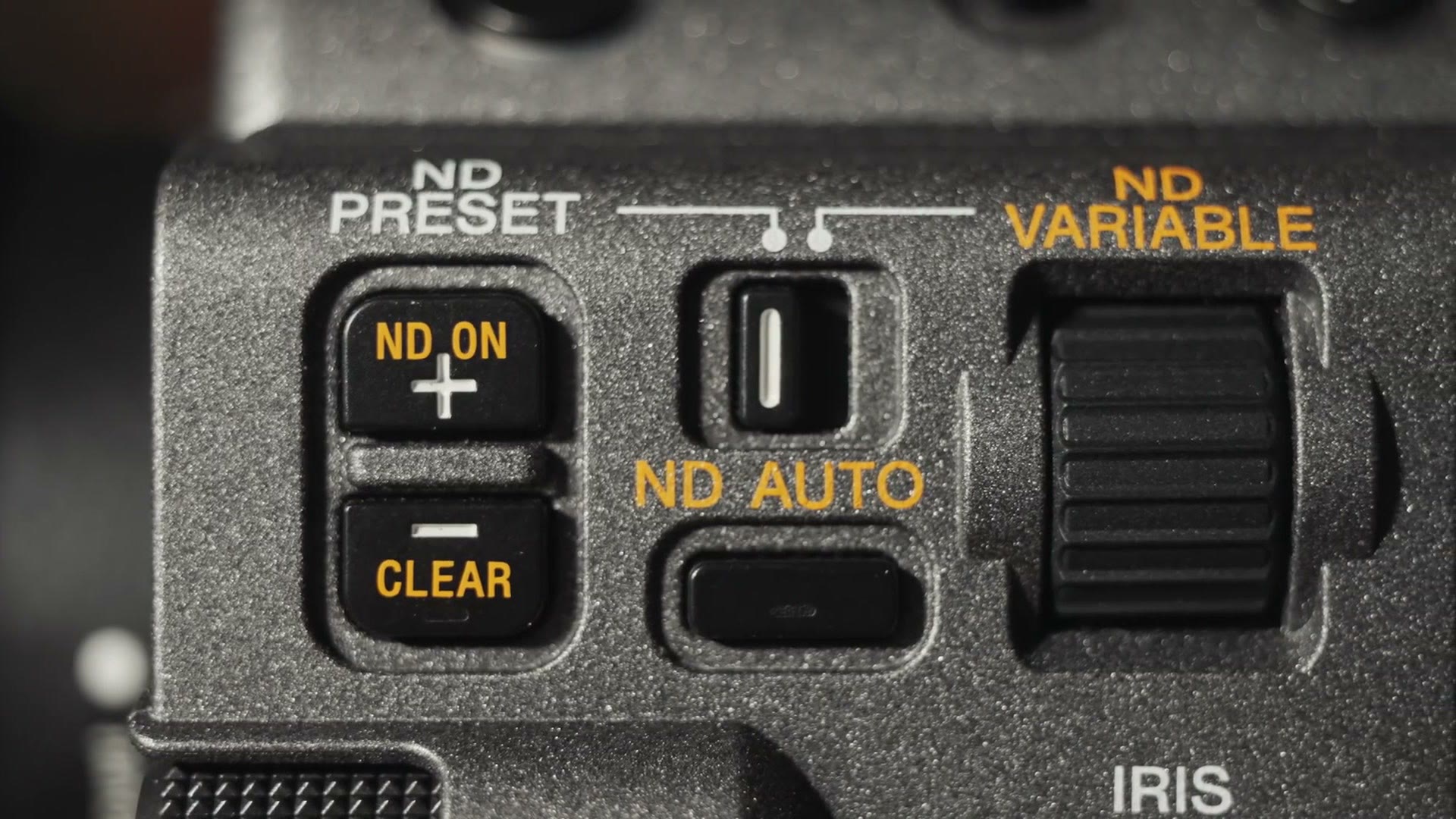 The ND preset, ND auto and ND variable controls on the side of the Sony FX6