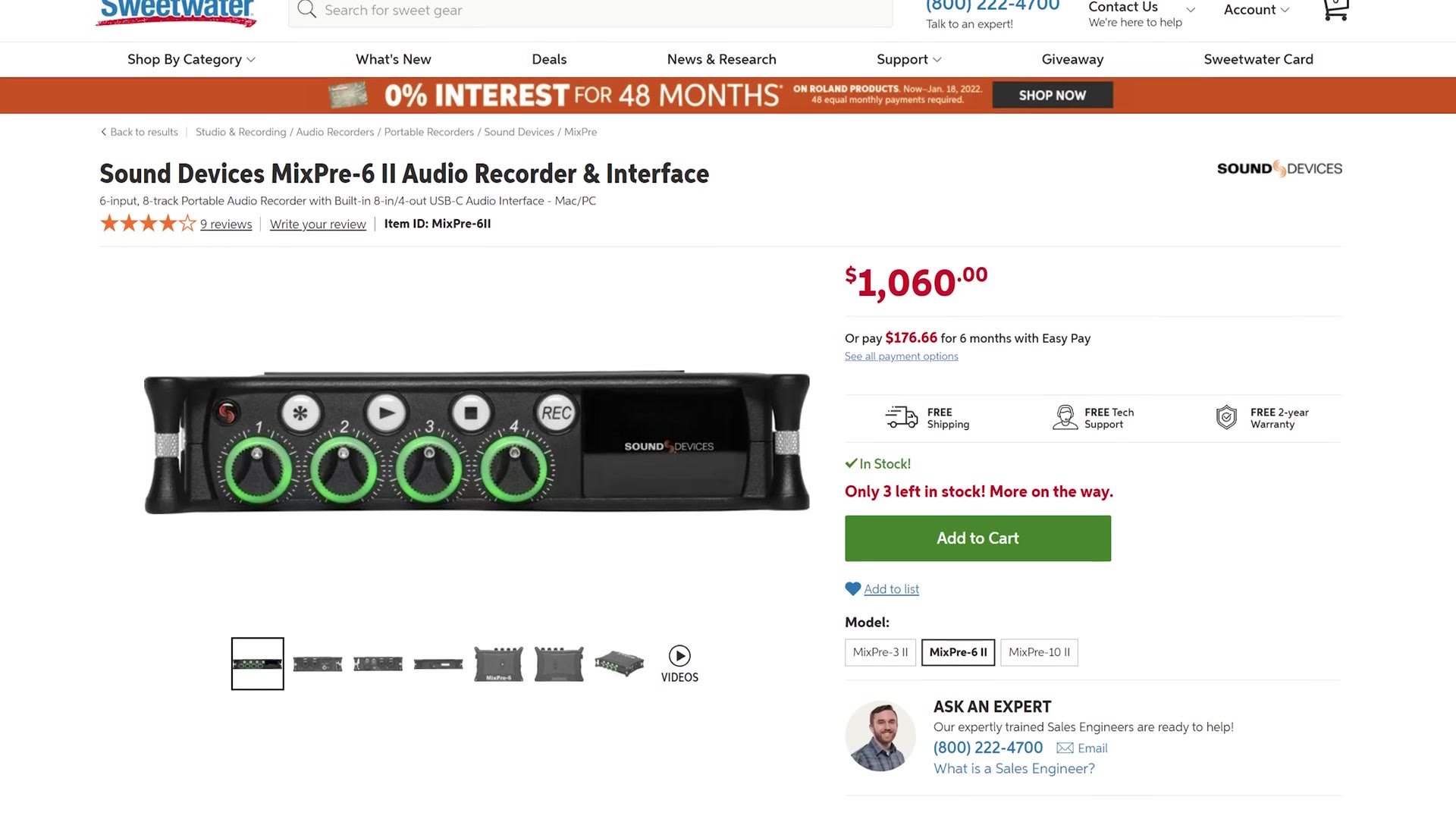 Sound Devices MixPre-6 II listed at 1060 dollars