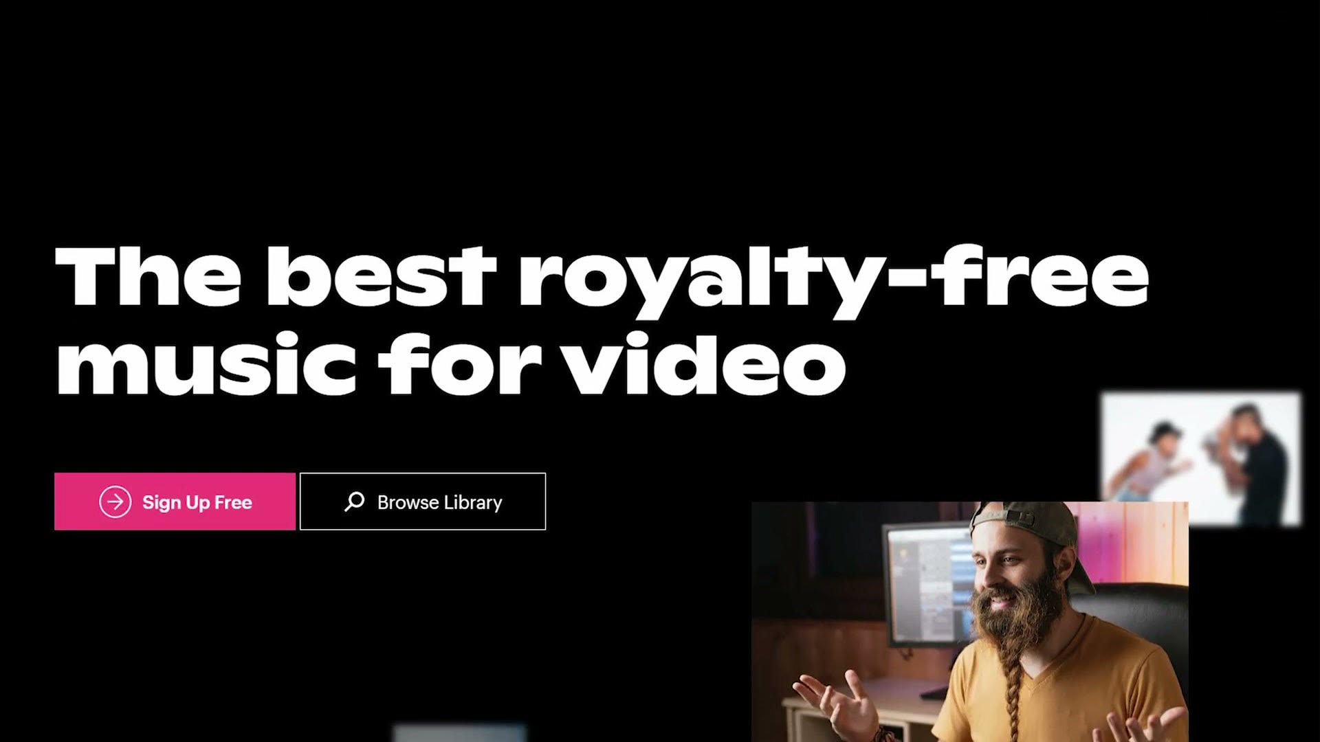 The Soundstripe homepage reading The best royalty-free music for video