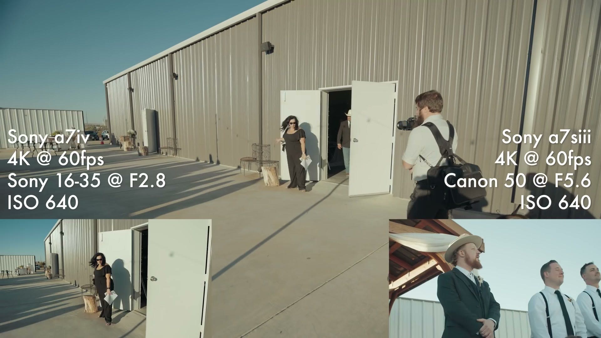 Split screen showing settings from two cameras