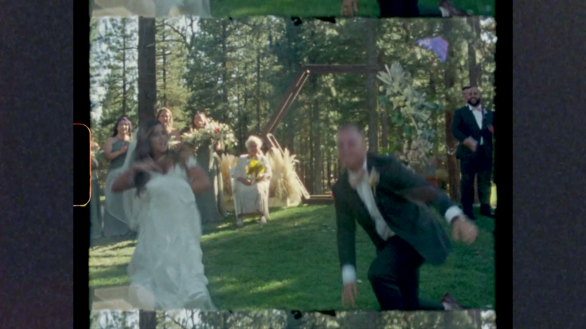 Super 8 footage of the couple running