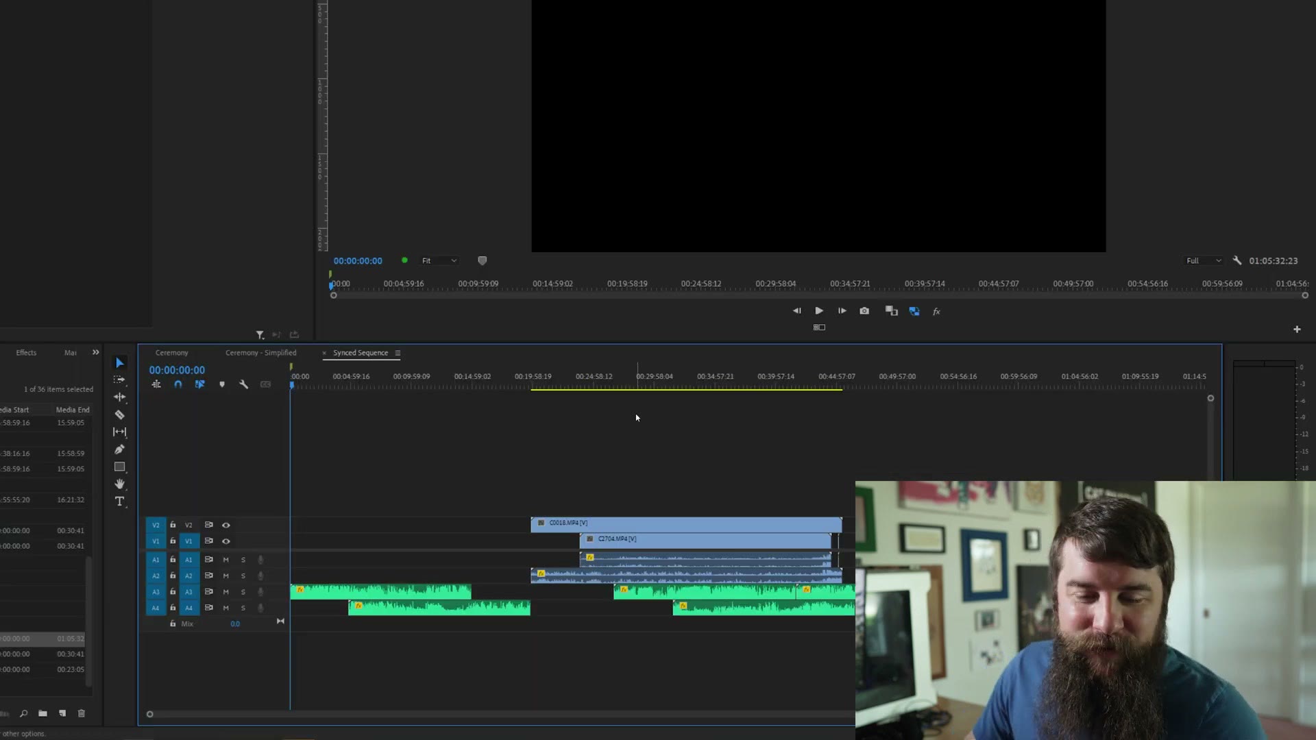 The synced sequence opened back in Premiere Pro