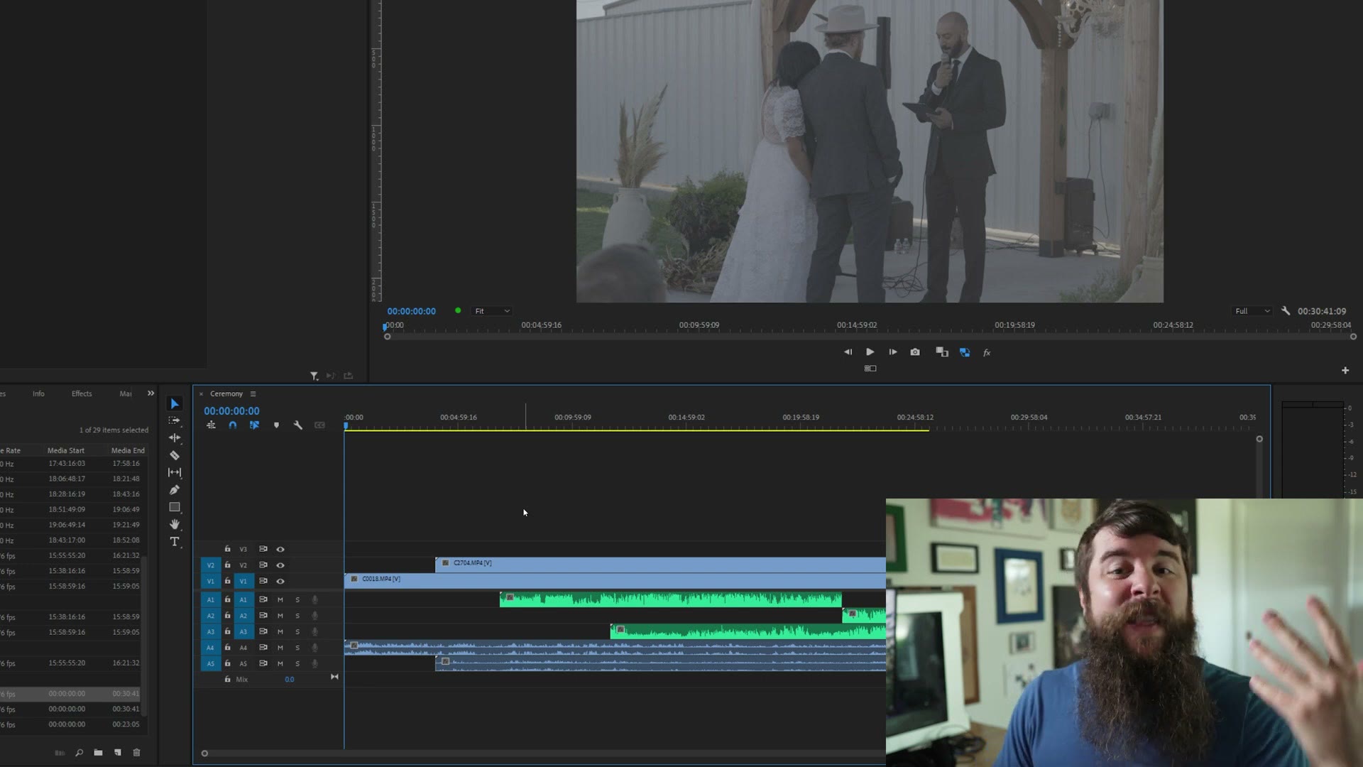 Synced timeline with many audio and video tracks