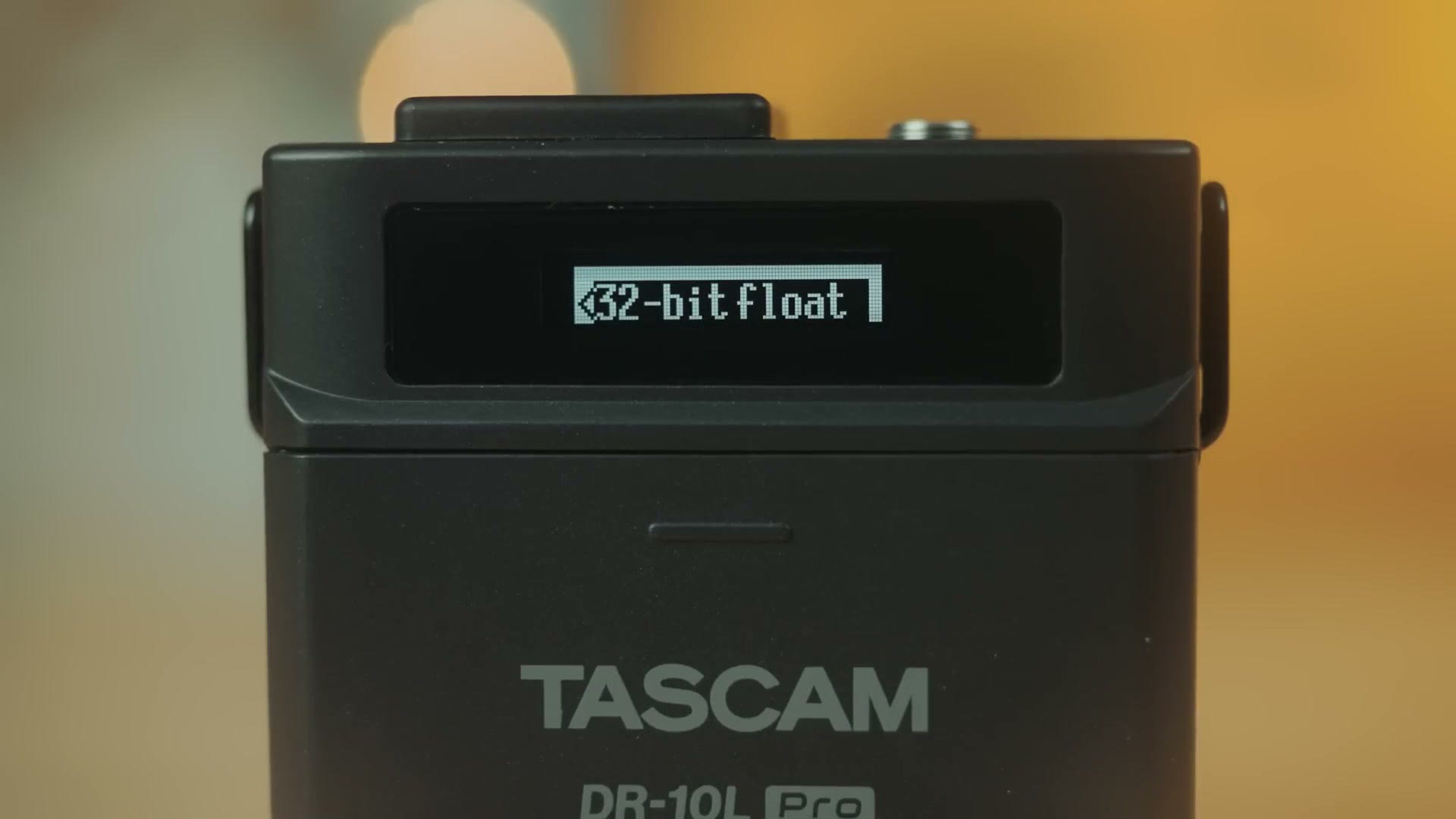 The Tascam DR-10L Pro screen showing 32-bit float selected