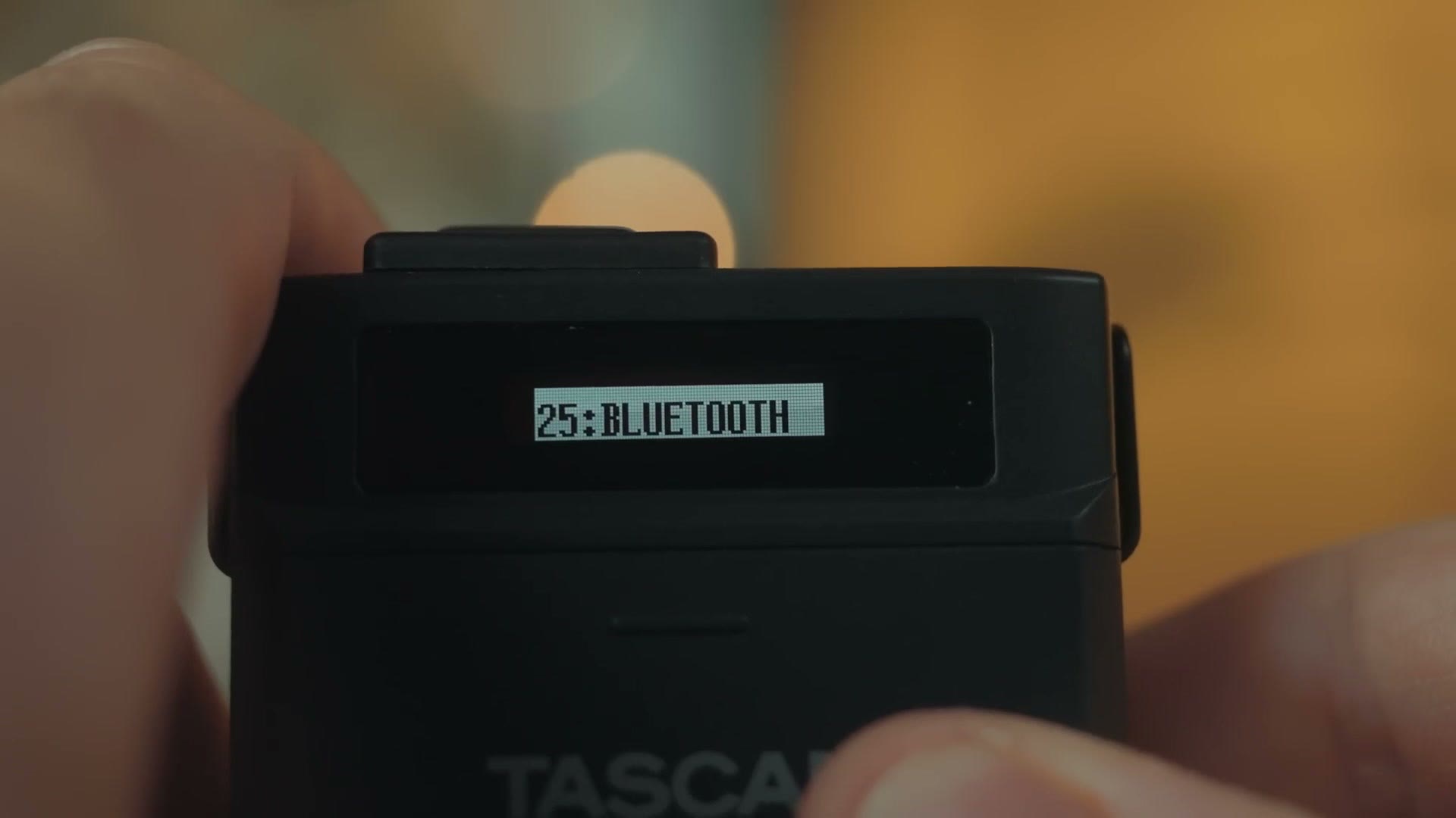 The Tascam DR-10L Pro screen showing menu 25, Bluetooth