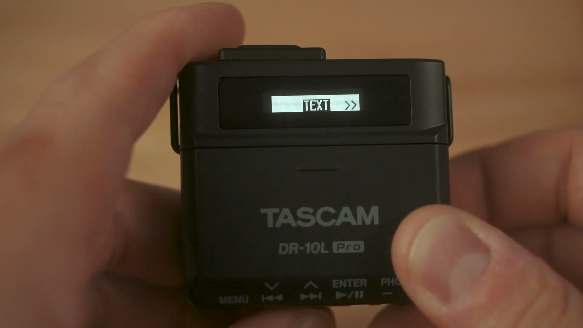 The DR-10L Pro screen showing the text entry menu for naming files