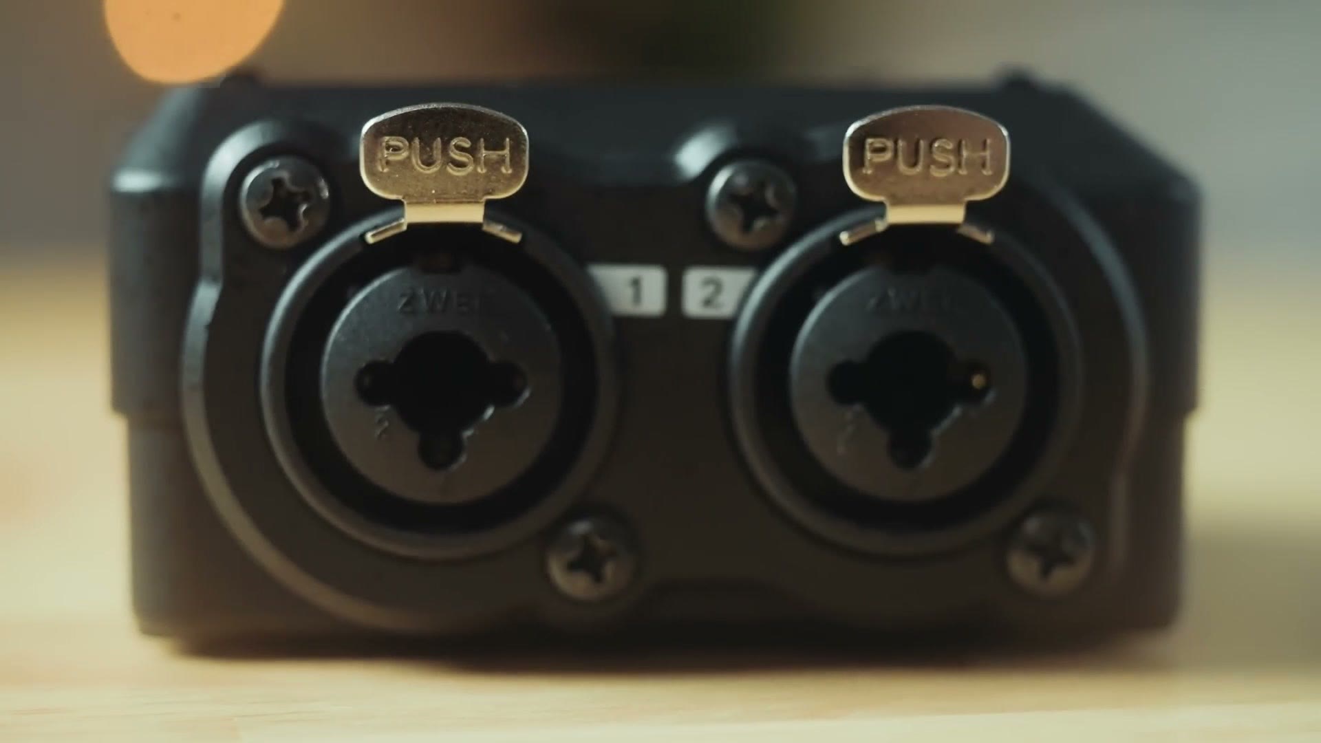Close up of the Tascam FR-AV2 combo XLR and quarter inch inputs