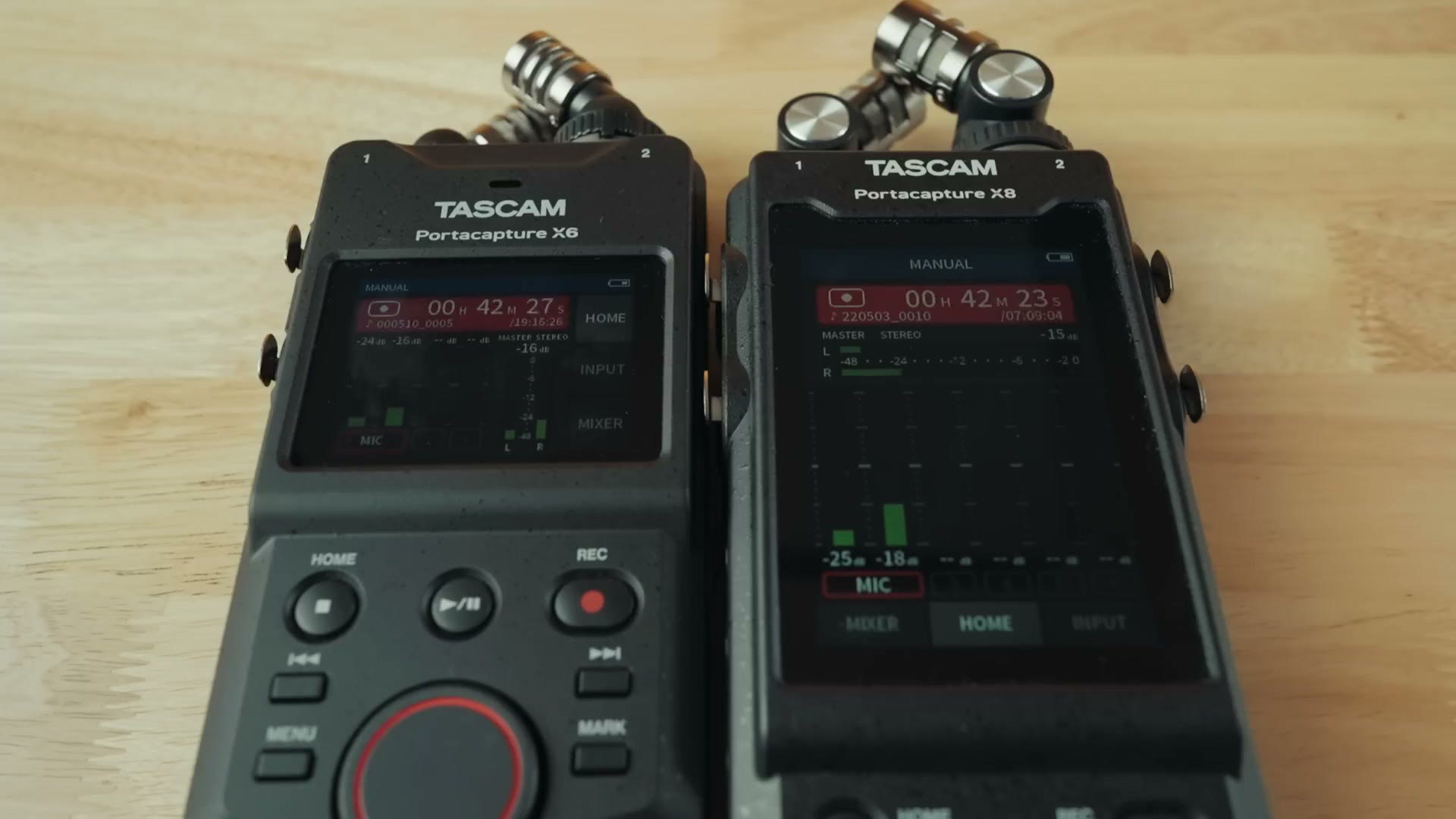 Tascam X8 and X6 running side by side during a battery life test
