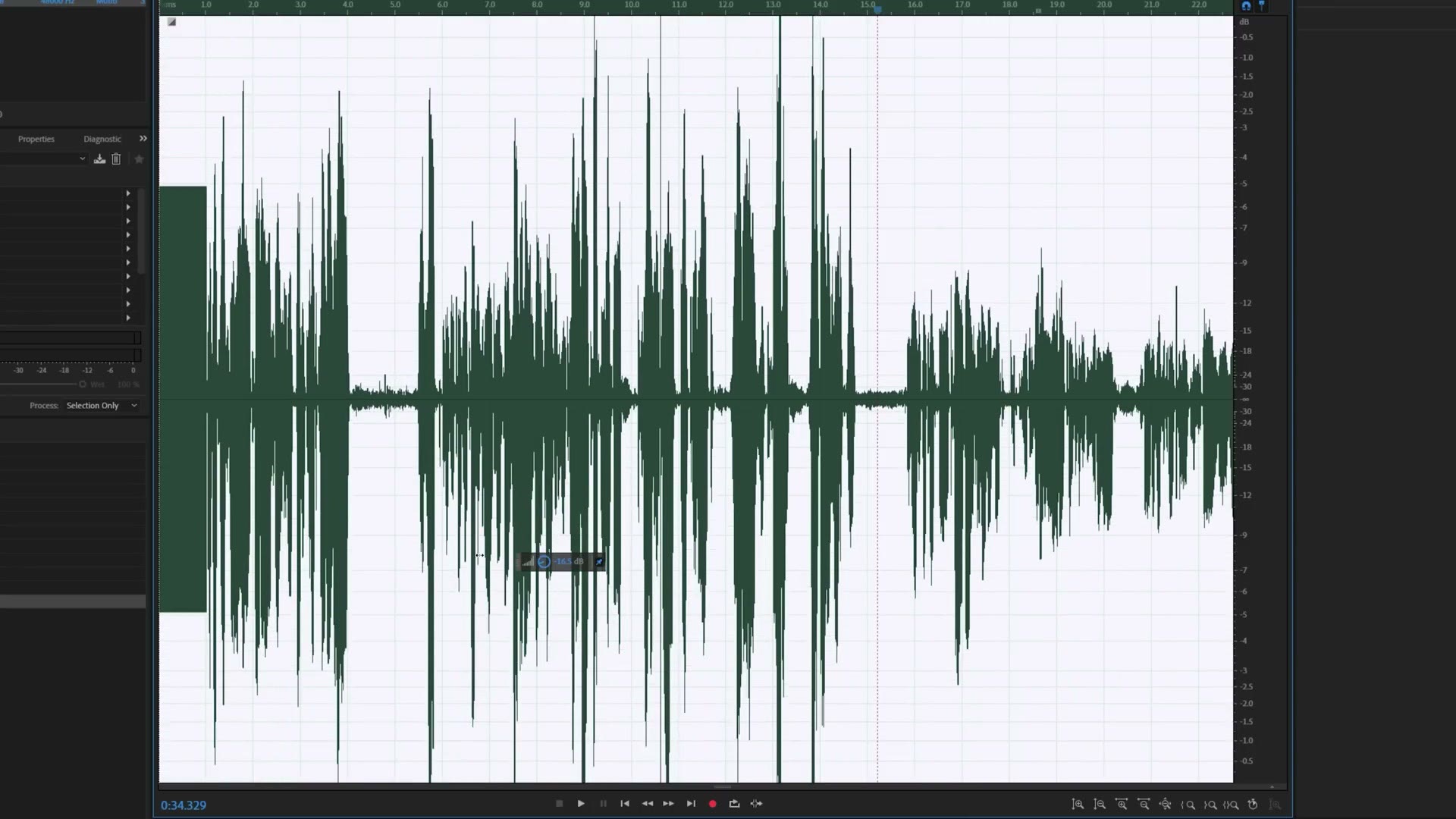 Audio waveform from the Tascam X6 in an editing timeline