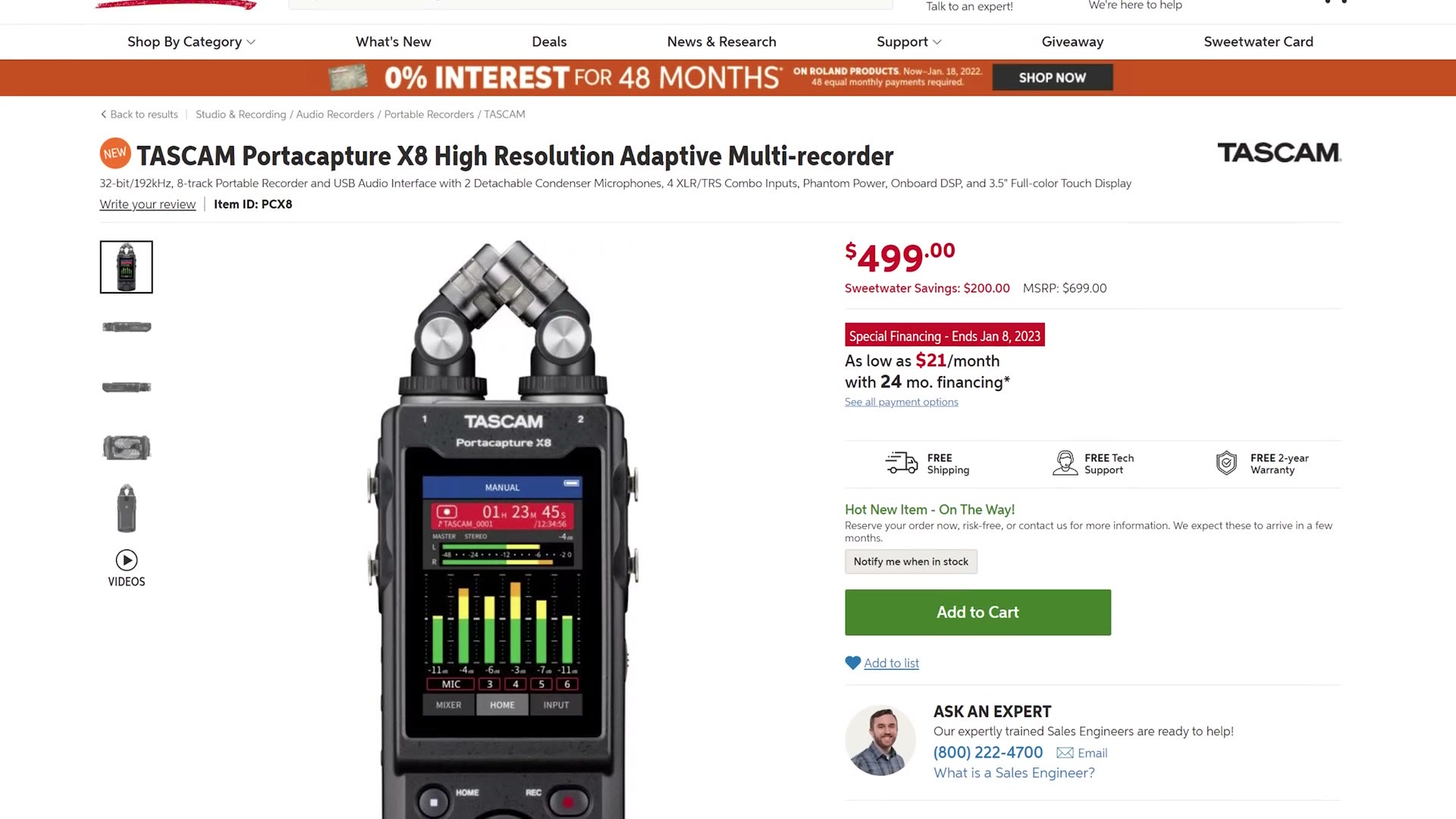 Tascam Portacapture X8 listed at 499 dollars